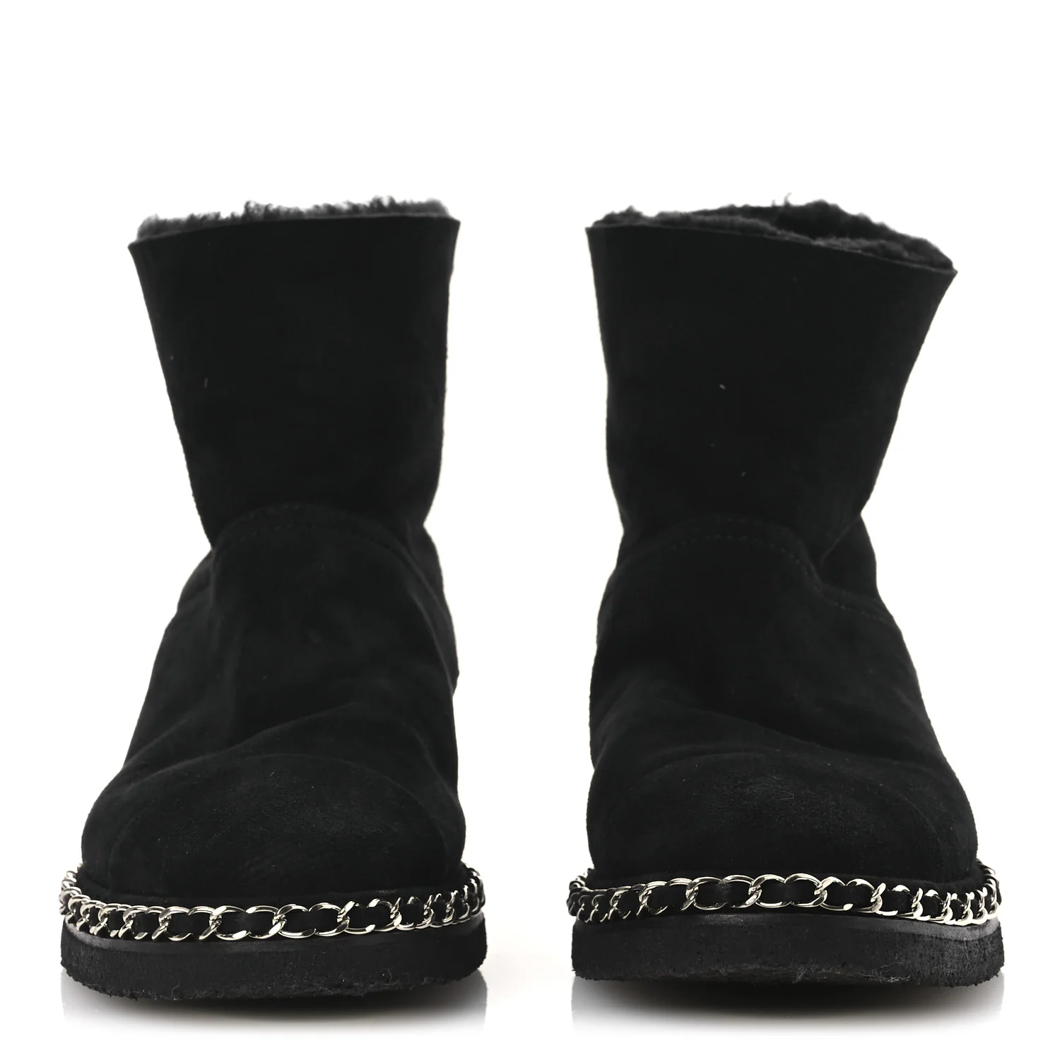Kid Suede Shearling Womens Cap Toe Chain Short Boots 38 Black - Image 3
