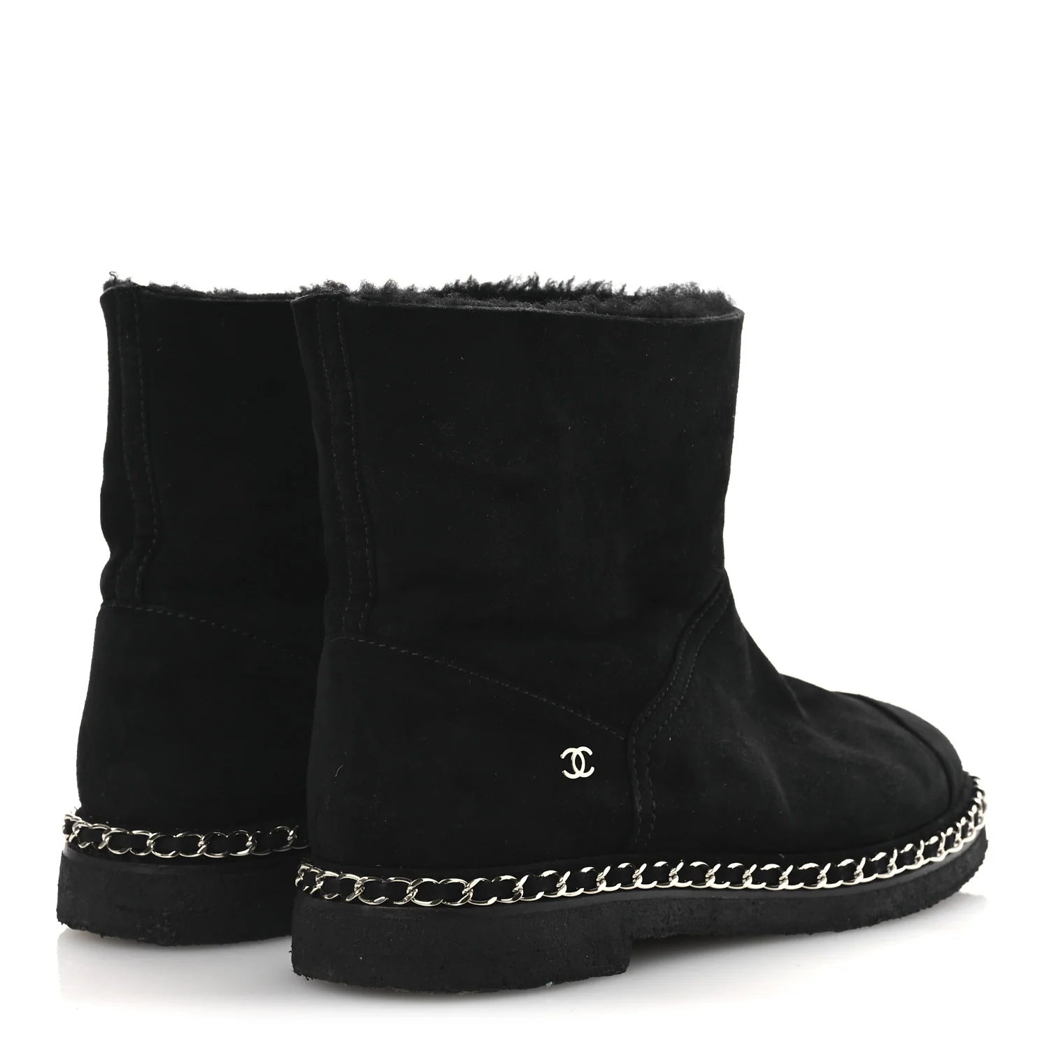 Kid Suede Shearling Womens Cap Toe Chain Short Boots 38 Black - Image 5