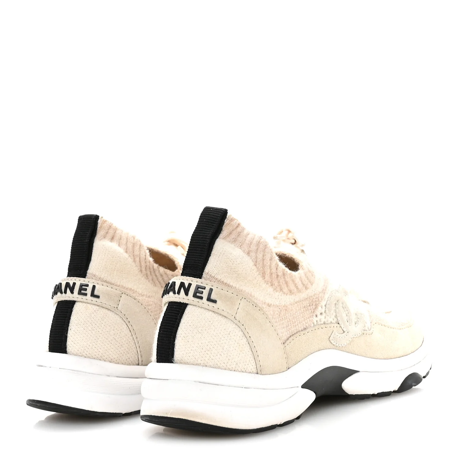 Knit Fabric Suede Calfskin Womens CC Sneakers 36 Ivory - Image 5