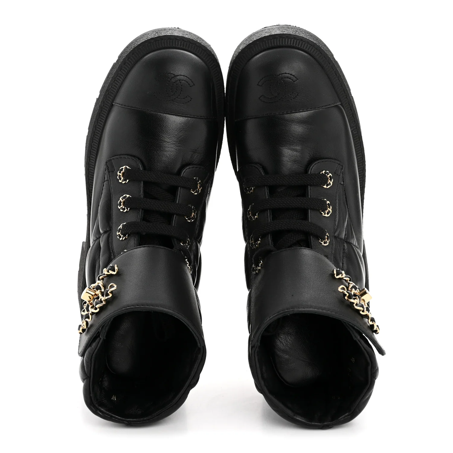 Lambskin Calfskin Quilted Lace Up Combat Boots 38 Black - Image 2