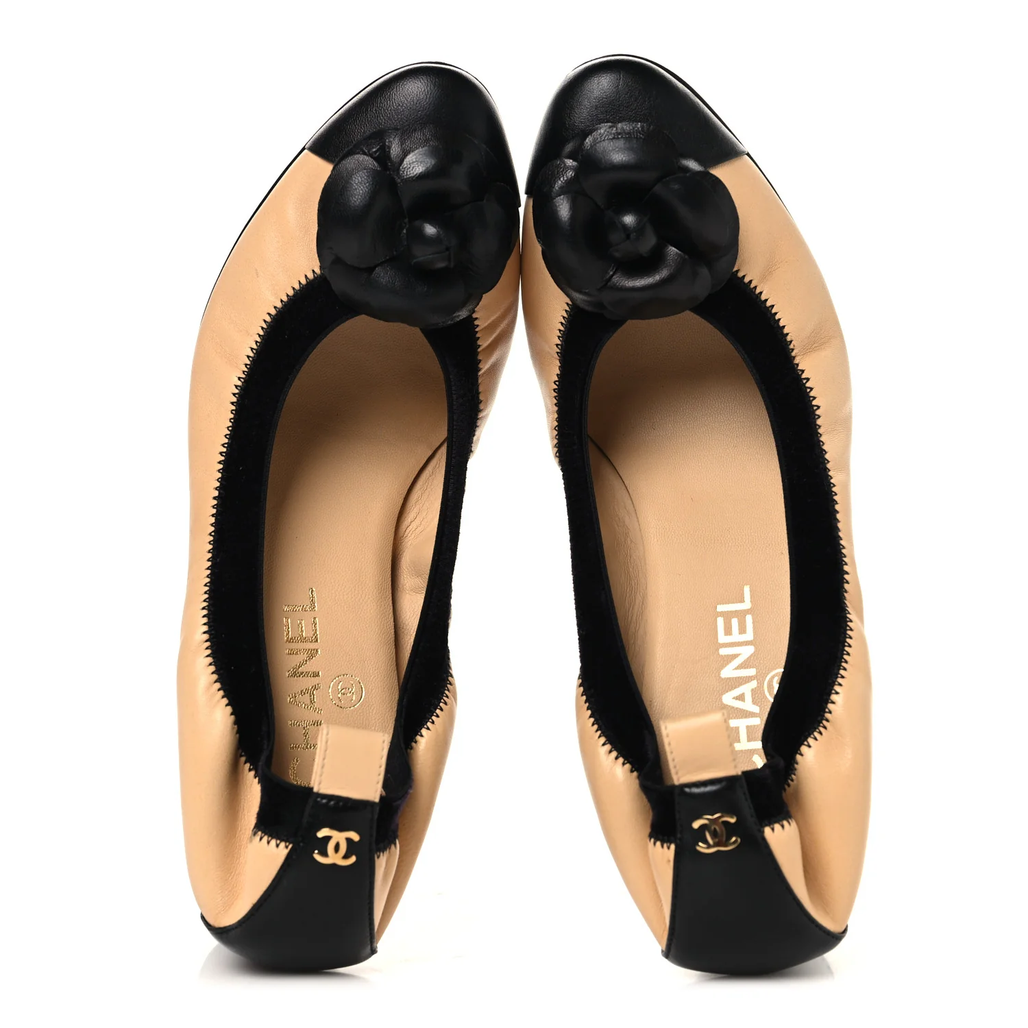 Lambskin Camellia CC Elastic Stretch Pumps 40 Beige Black - Image 2