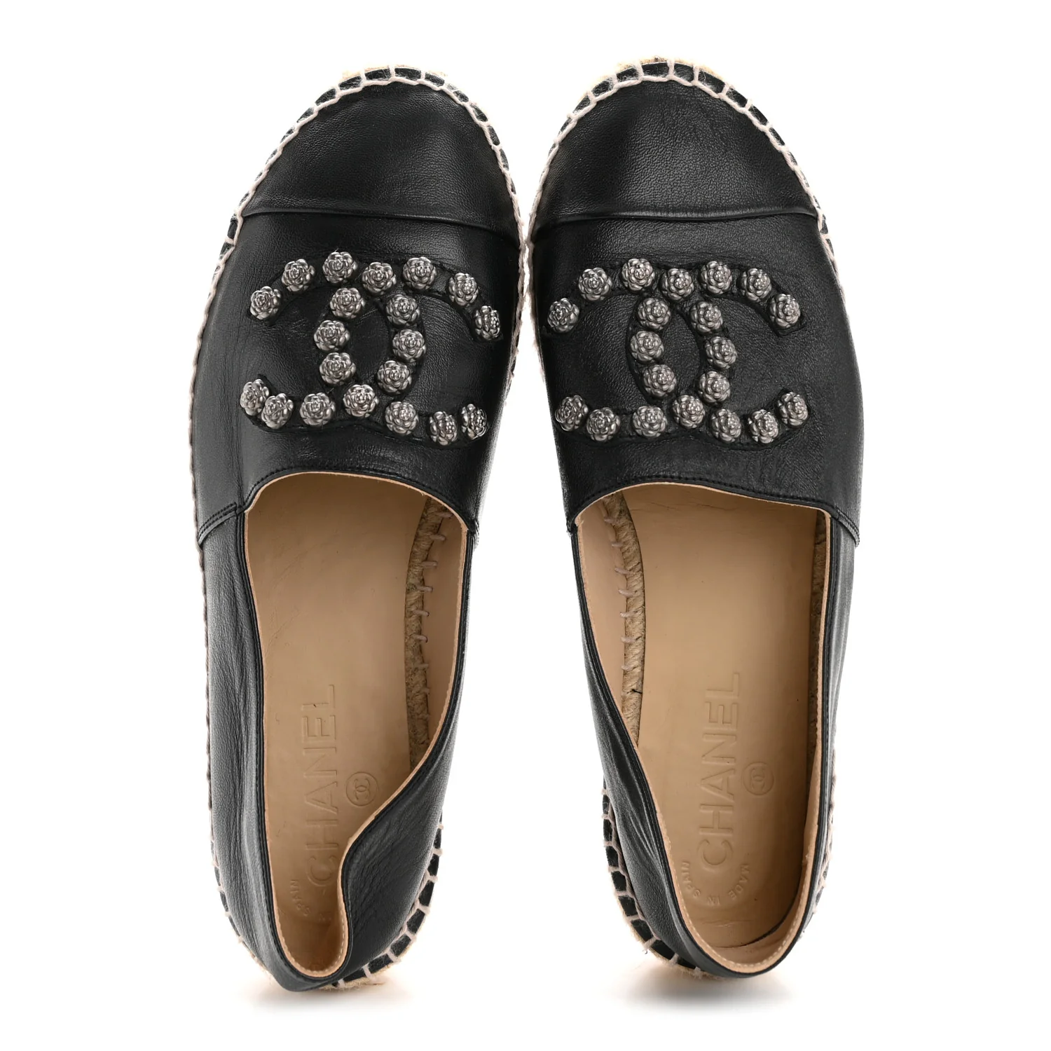 Lambskin Camellia CC Stud Espadrilles 39 Black - Image 2