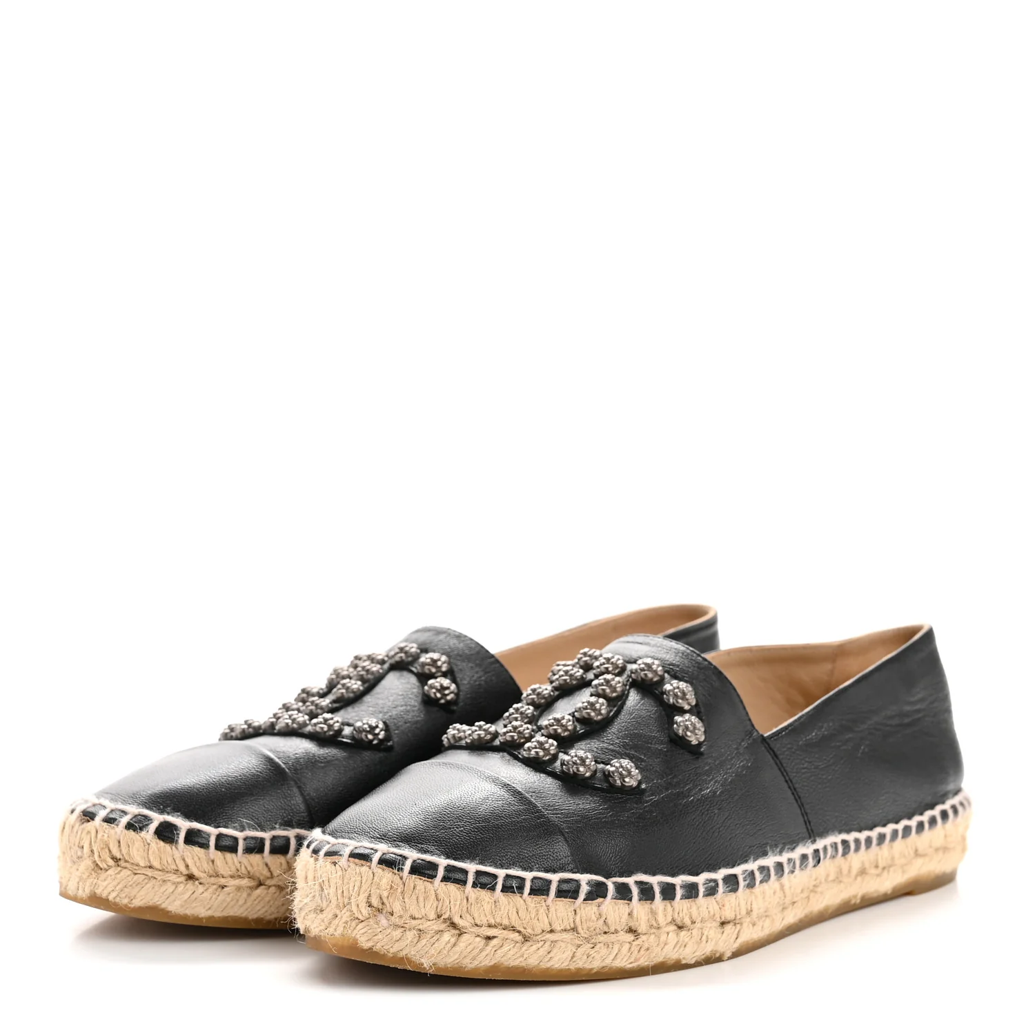 Lambskin Camellia CC Stud Espadrilles 39 Black - Image 4