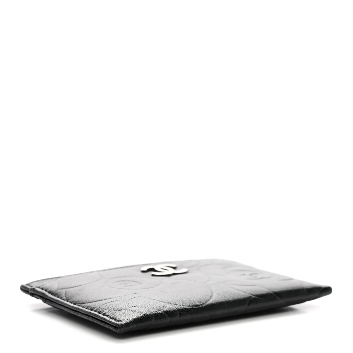 Lambskin Camellia Embossed Card Holder Black - Image 4