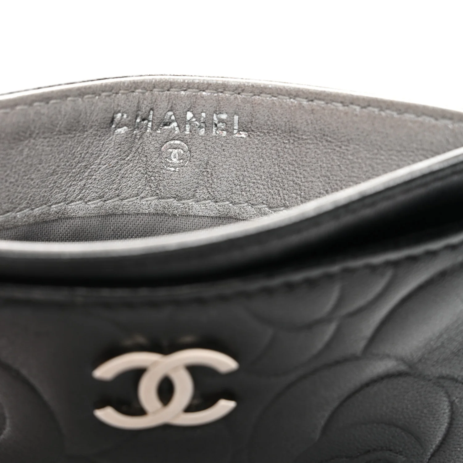 Lambskin Camellia Embossed Card Holder Black - Image 6