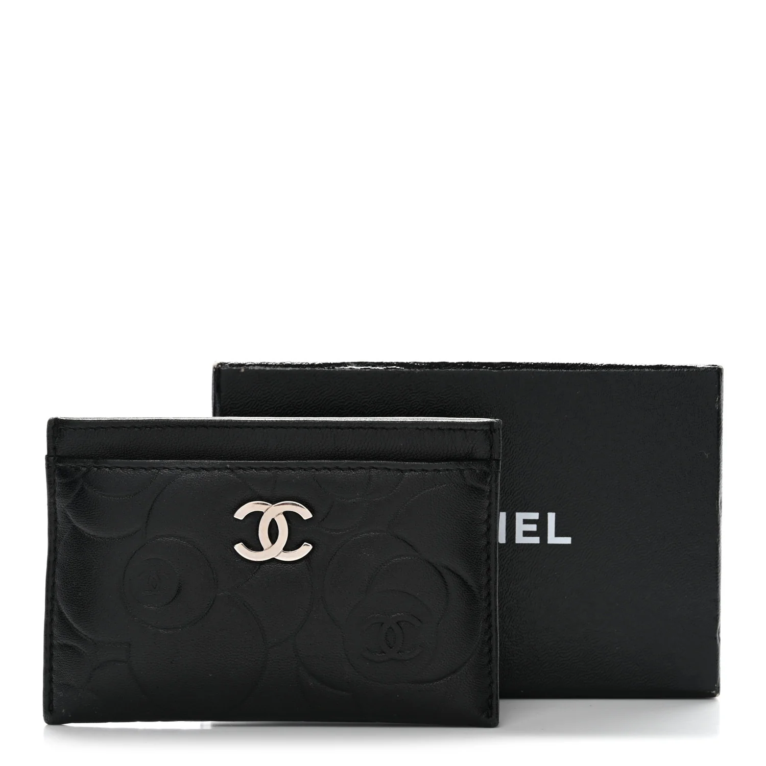 Lambskin Camellia Embossed Card Holder Black - Image 8