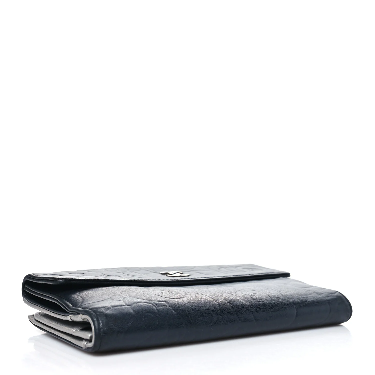 Lambskin Camellia Embossed Long Double Wallet Black - Image 4