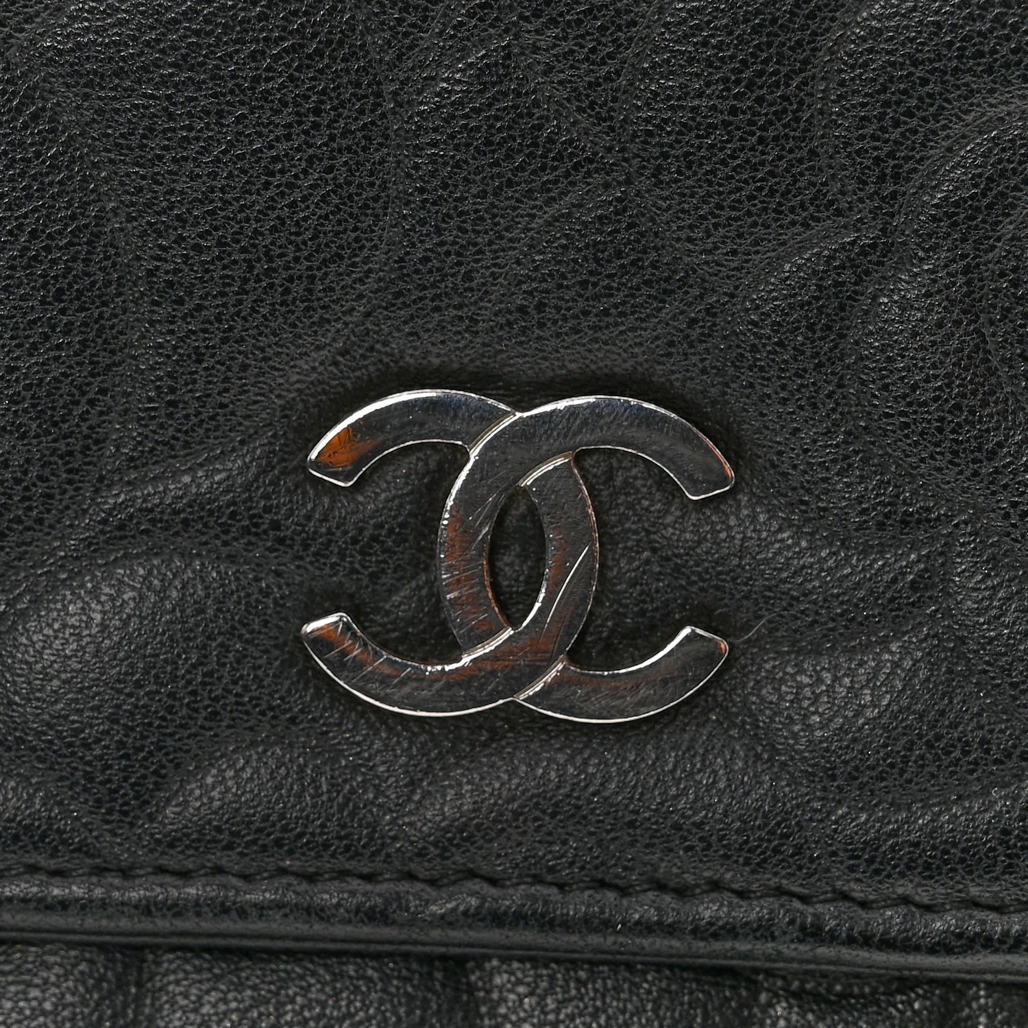 Lambskin Camellia Embossed Wallet On Chain WOC Black - Image 12