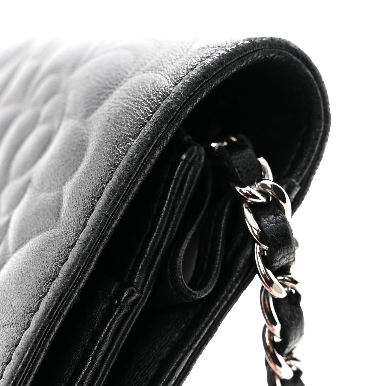 Lambskin Camellia Embossed Wallet On Chain WOC Black - Image 15