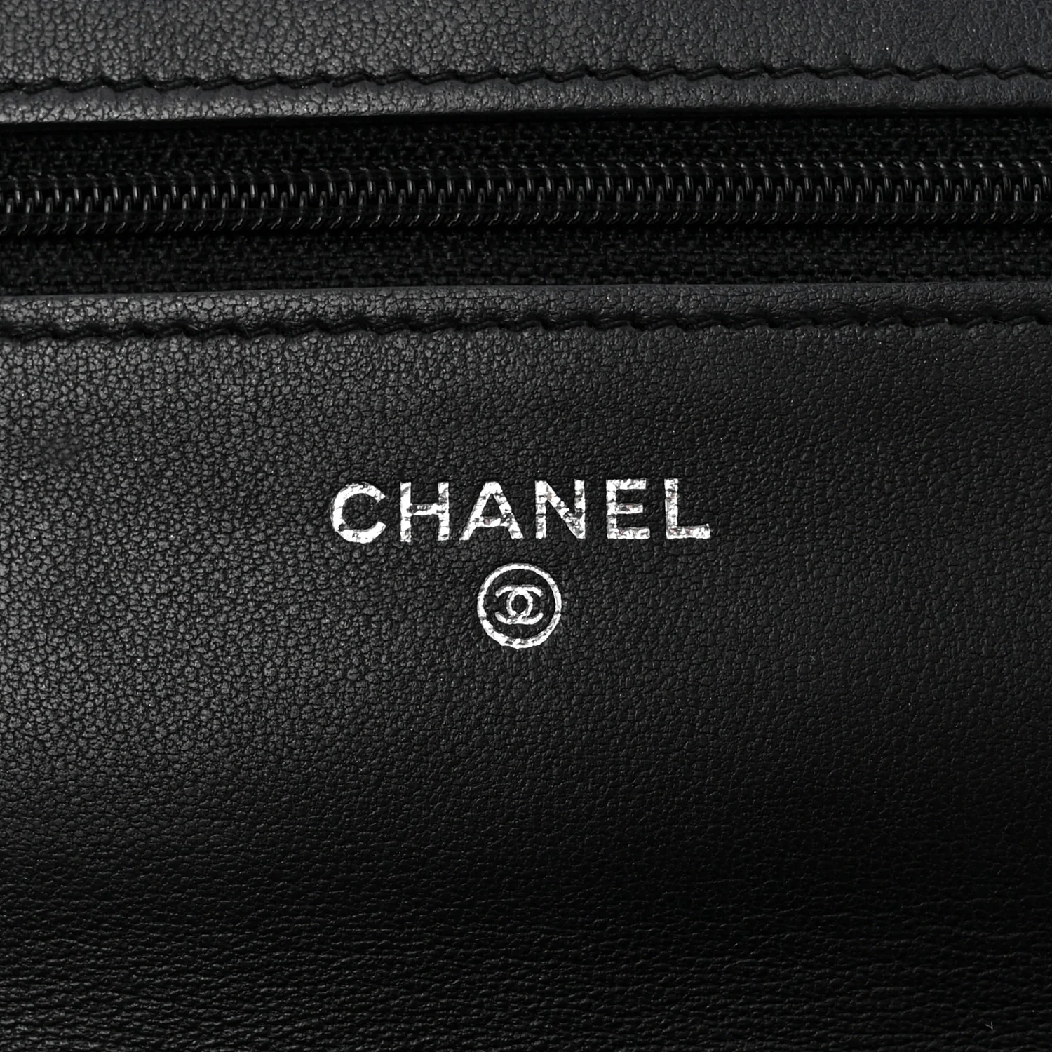 Lambskin Camellia Embossed Wallet On Chain WOC Black - Image 6