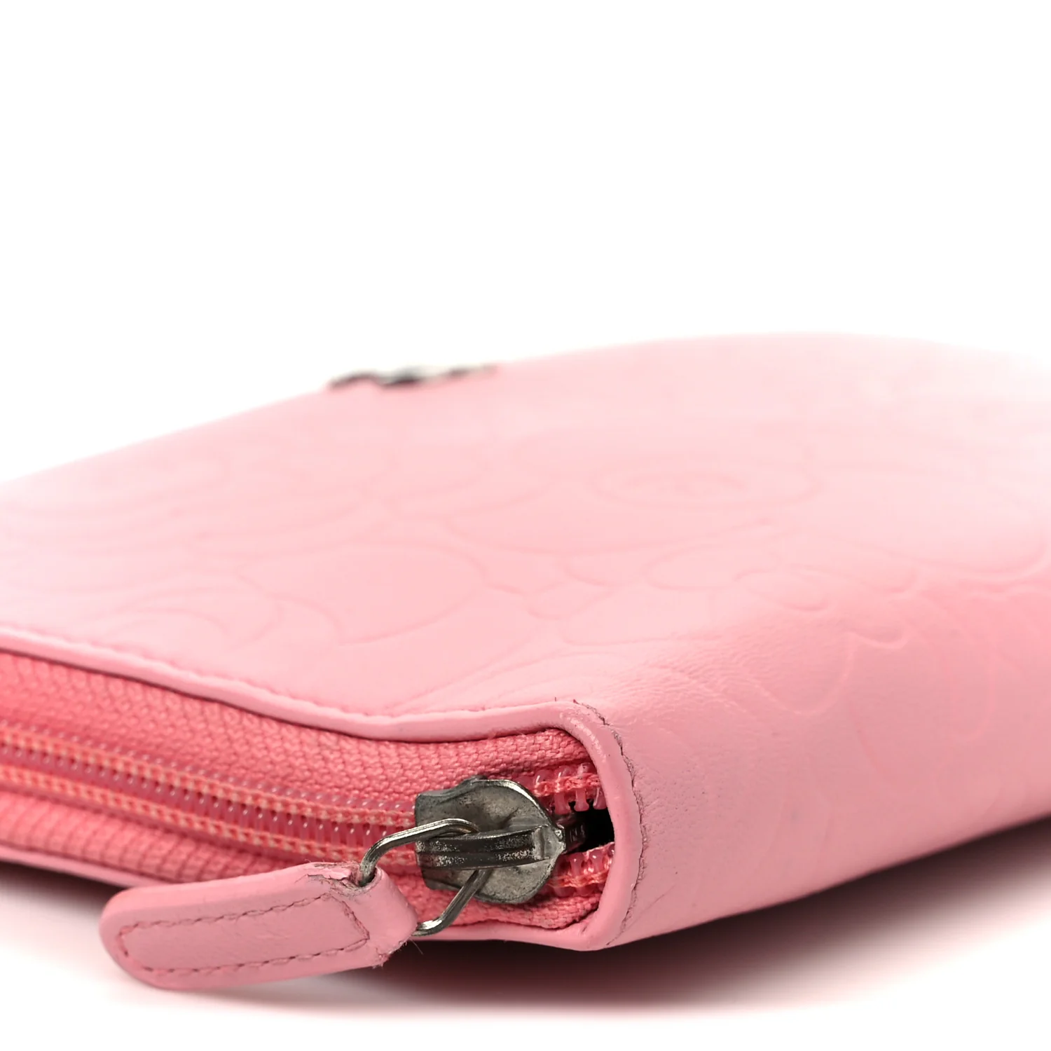 Lambskin Camellia Embossed Zip Around Organizer Wallet Pink - Image 10