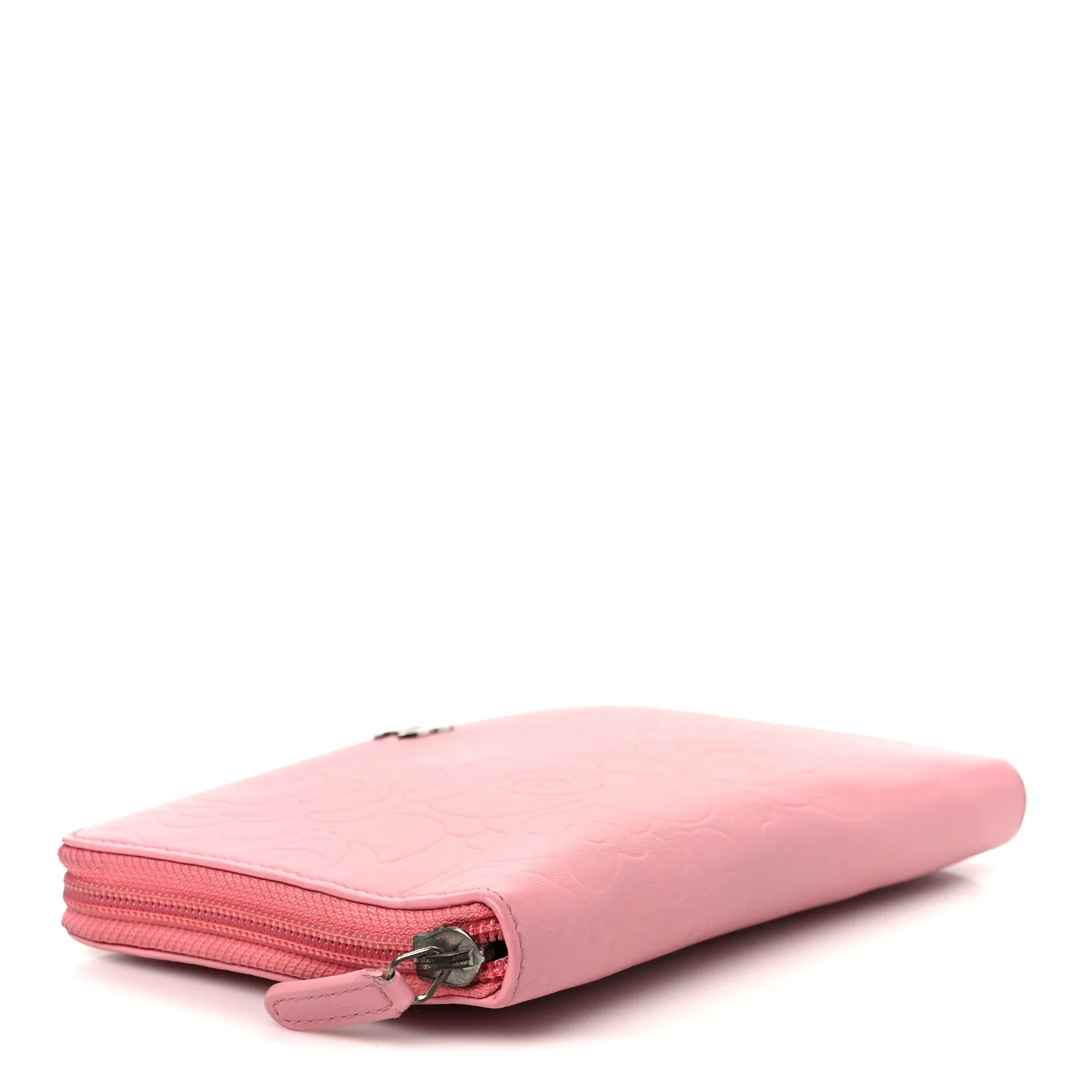 Lambskin Camellia Embossed Zip Around Organizer Wallet Pink - Image 4
