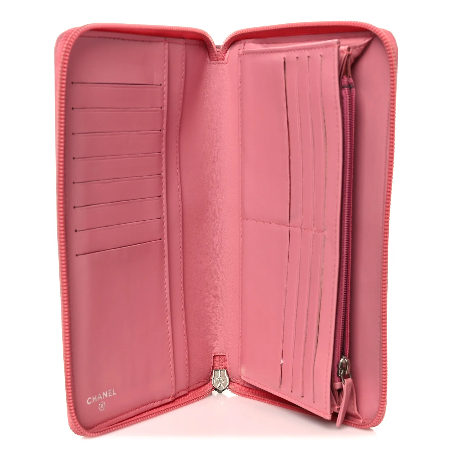 Lambskin Camellia Embossed Zip Around Organizer Wallet Pink - Image 5