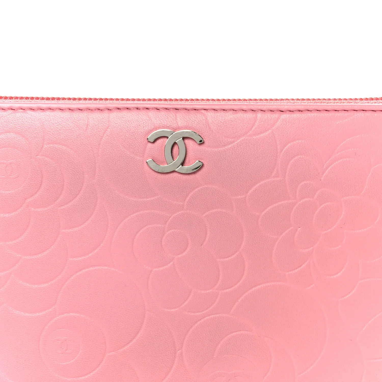 Lambskin Camellia Embossed Zip Around Organizer Wallet Pink - Image 9