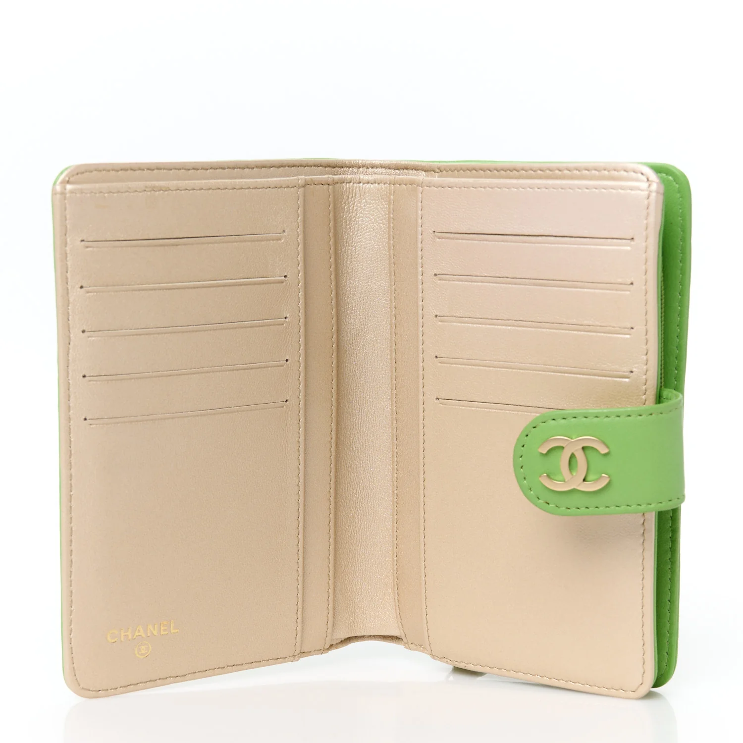 Lambskin Camellia Embossed Zipped Pocket Wallet Green - Image 7