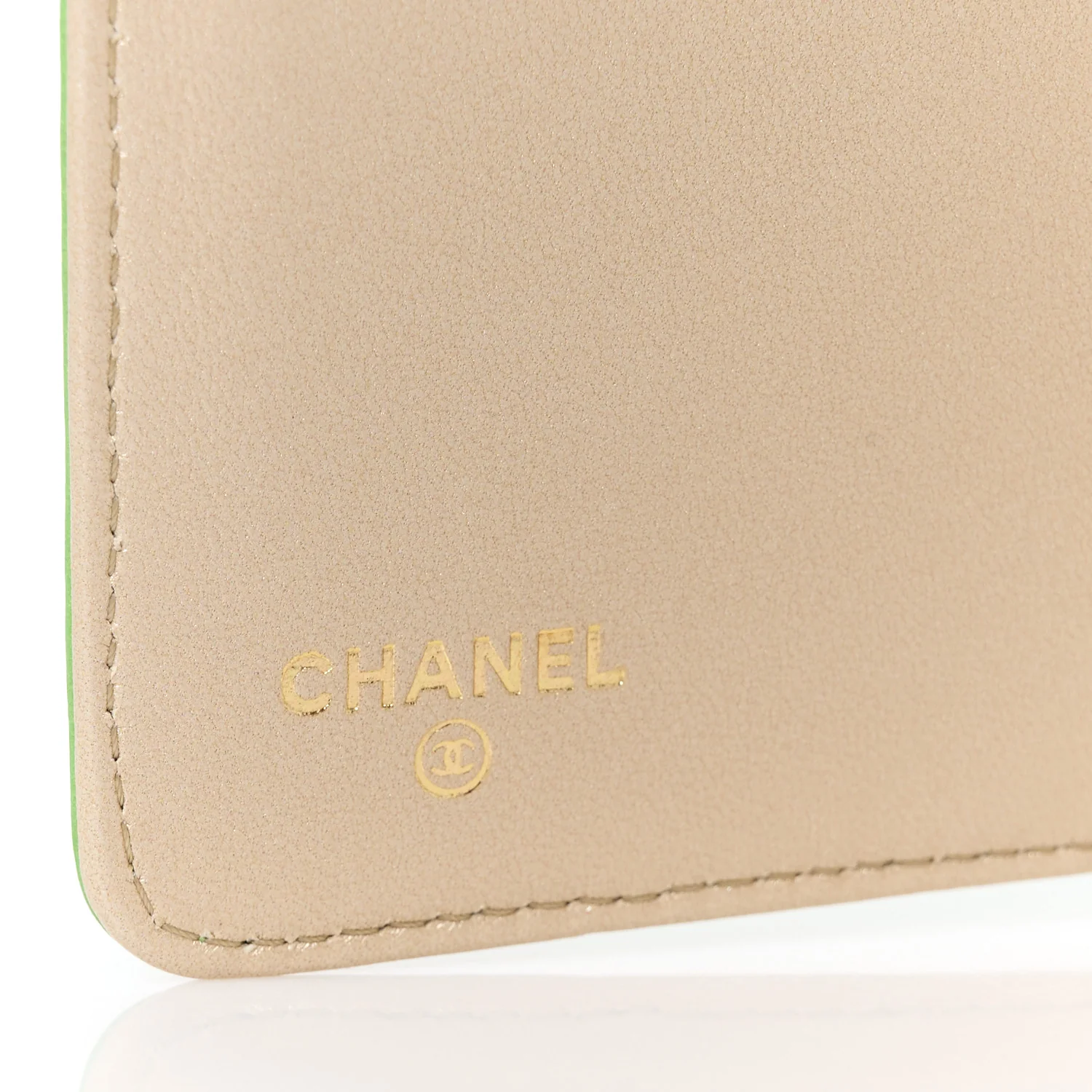 Lambskin Camellia Embossed Zipped Pocket Wallet Green - Image 8