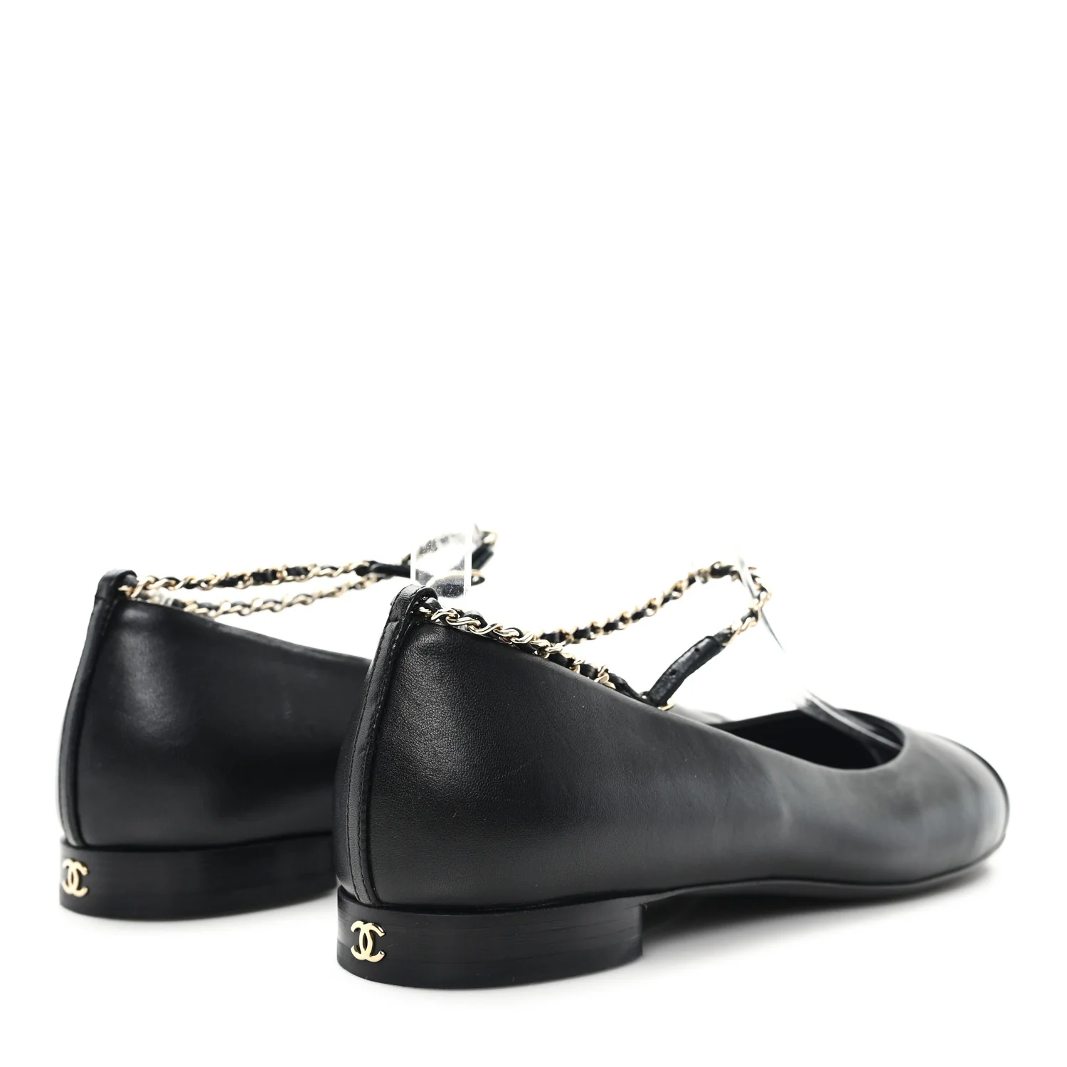 Lambskin Cap Toe CC Ankle Chain Ballerina Flats 36.5 Black - Image 5