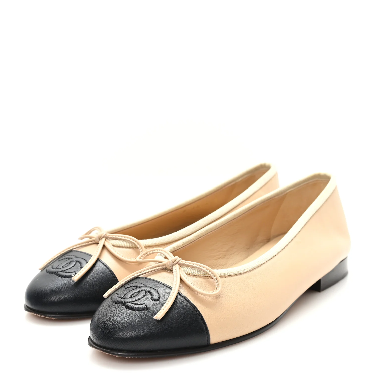 Lambskin Cap Toe CC Ballerina Flats 35 Beige Black - Image 4