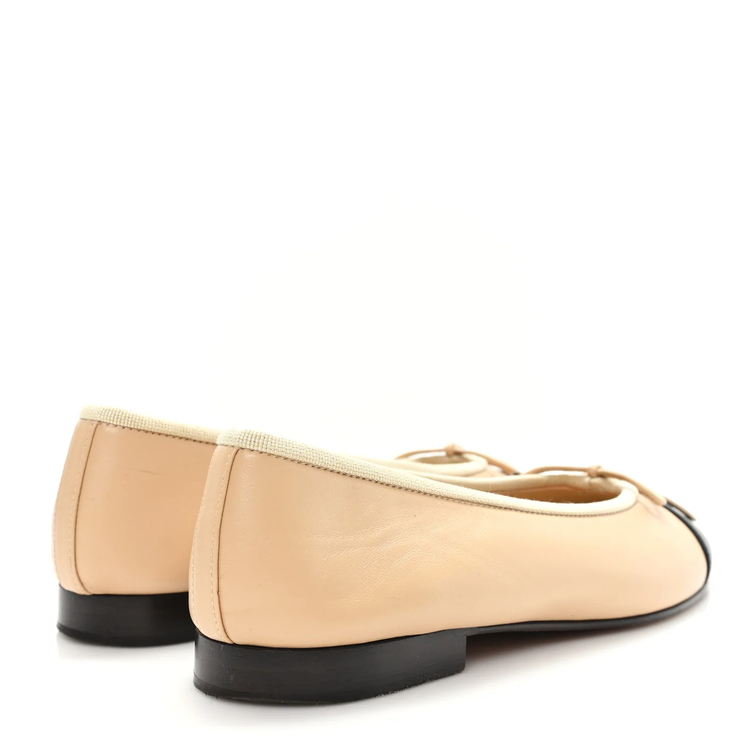 Lambskin Cap Toe CC Ballerina Flats 35 Beige Black - Image 5