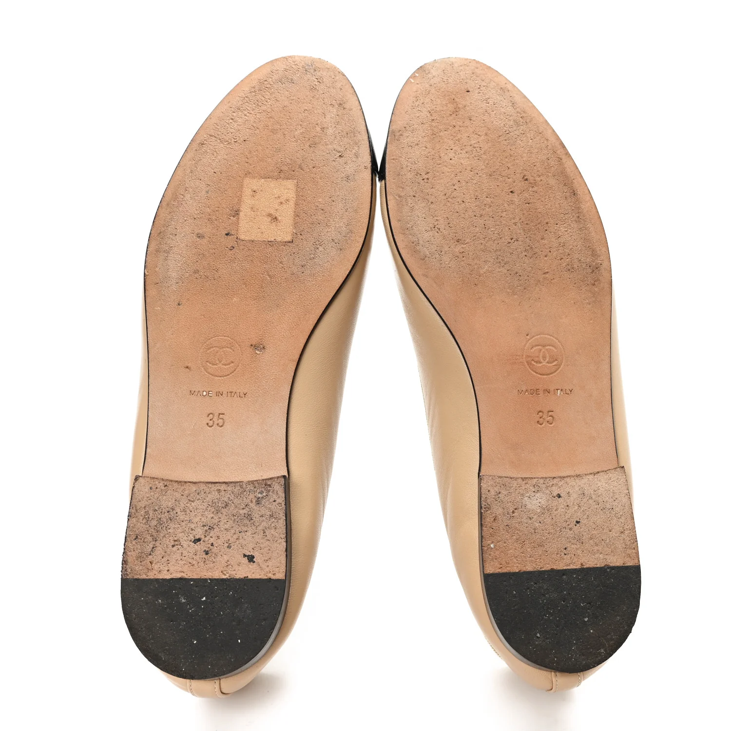 Lambskin Cap Toe CC Ballerina Flats 35 Beige Black - Image 6