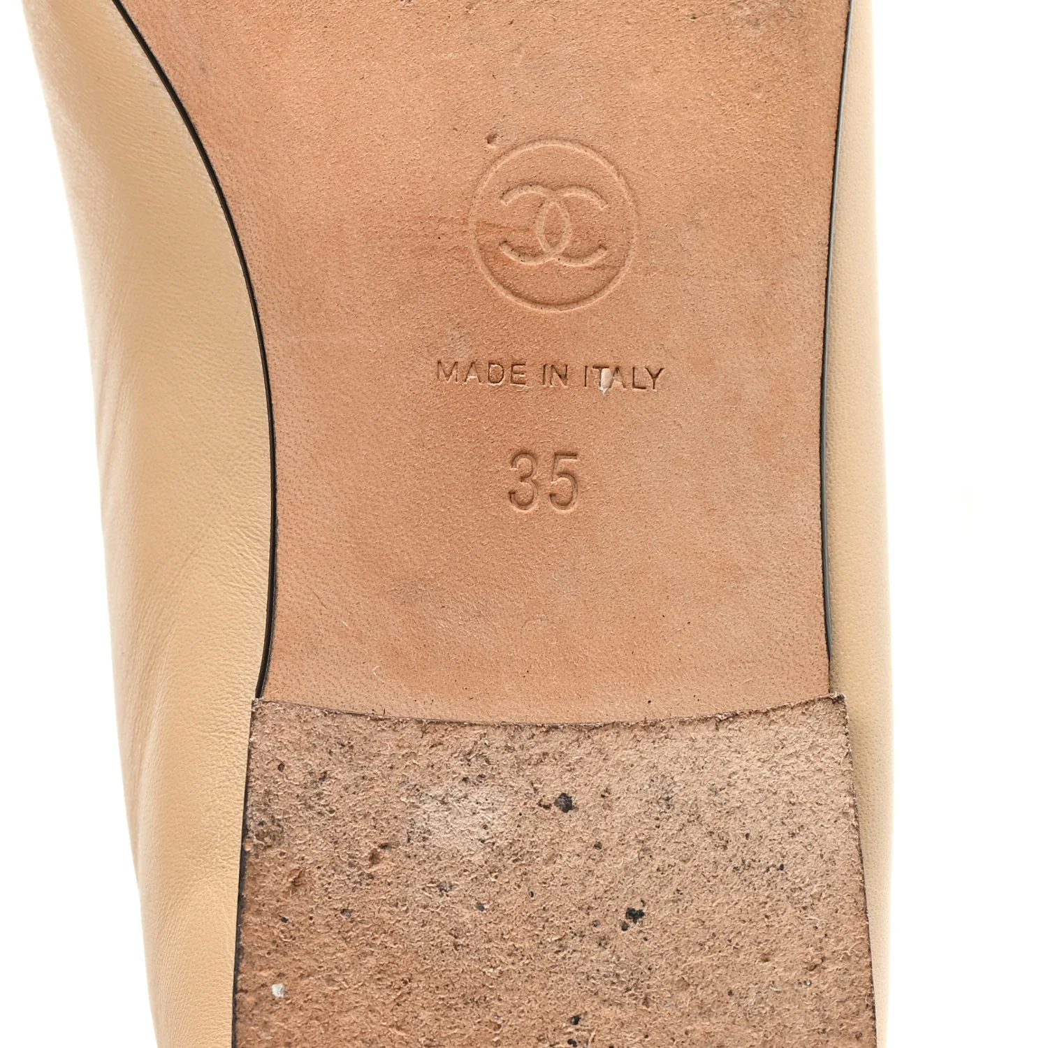 Lambskin Cap Toe CC Ballerina Flats 35 Beige Black - Image 7