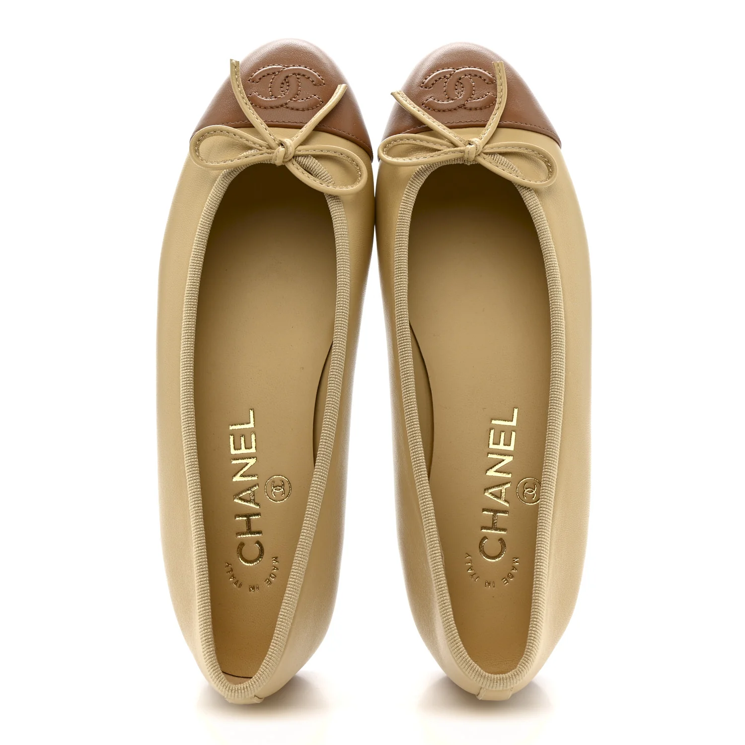 Lambskin Cap Toe CC Ballerina Flats 35.5 Beige Light Beige - Image 2
