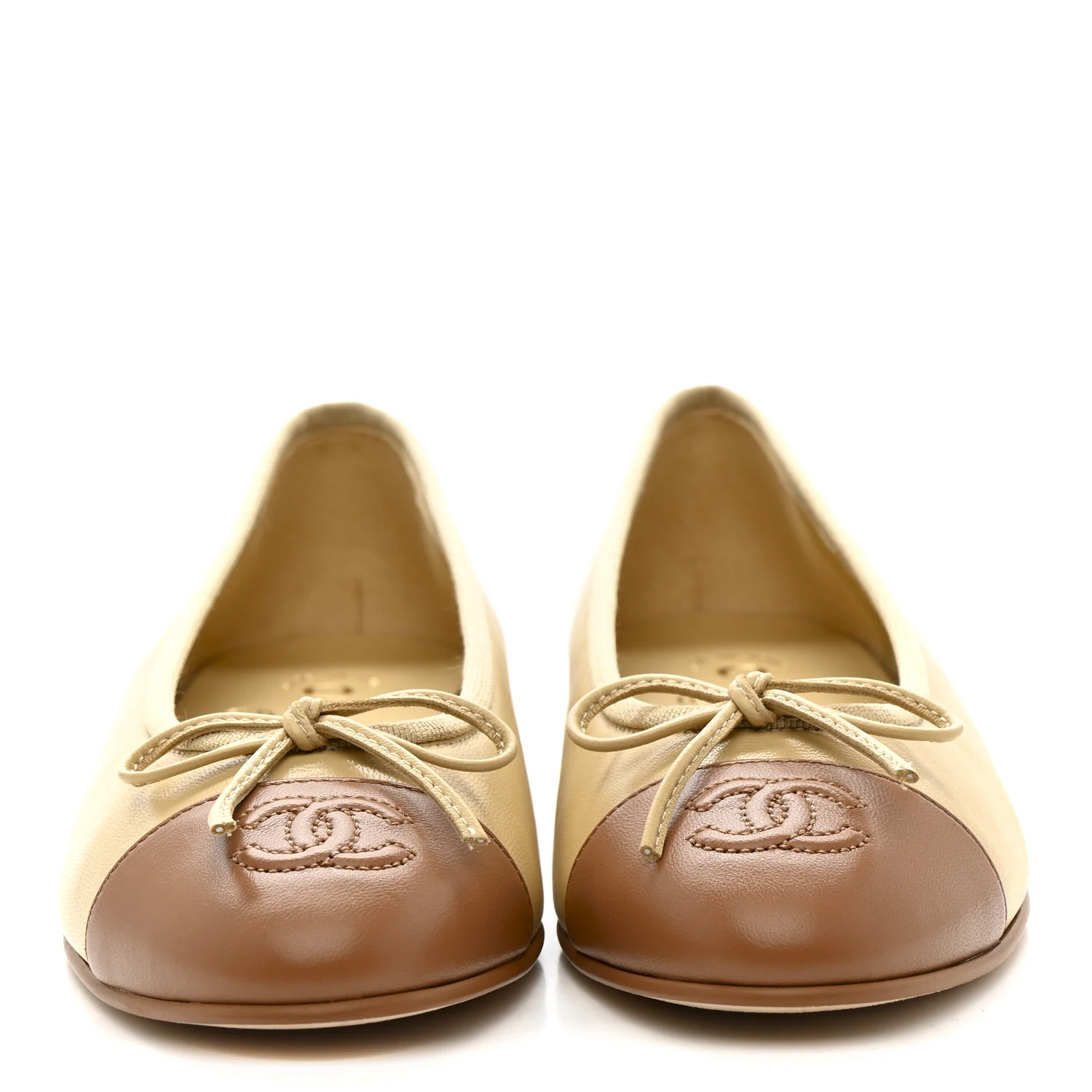 Lambskin Cap Toe CC Ballerina Flats 35.5 Beige Light Beige - Image 3