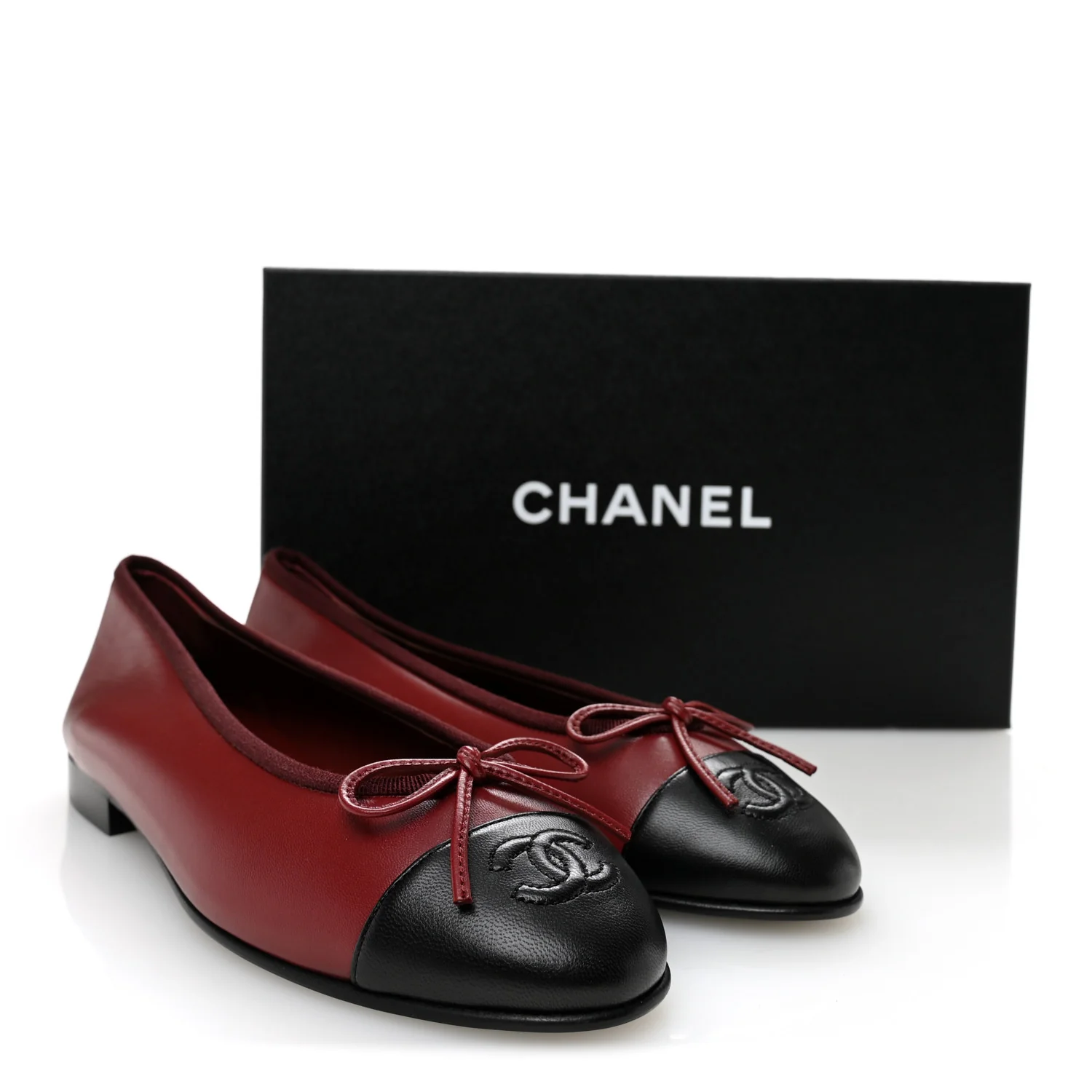 Lambskin Cap Toe CC Ballerina Flats 37 Burgundy Black - Image 10