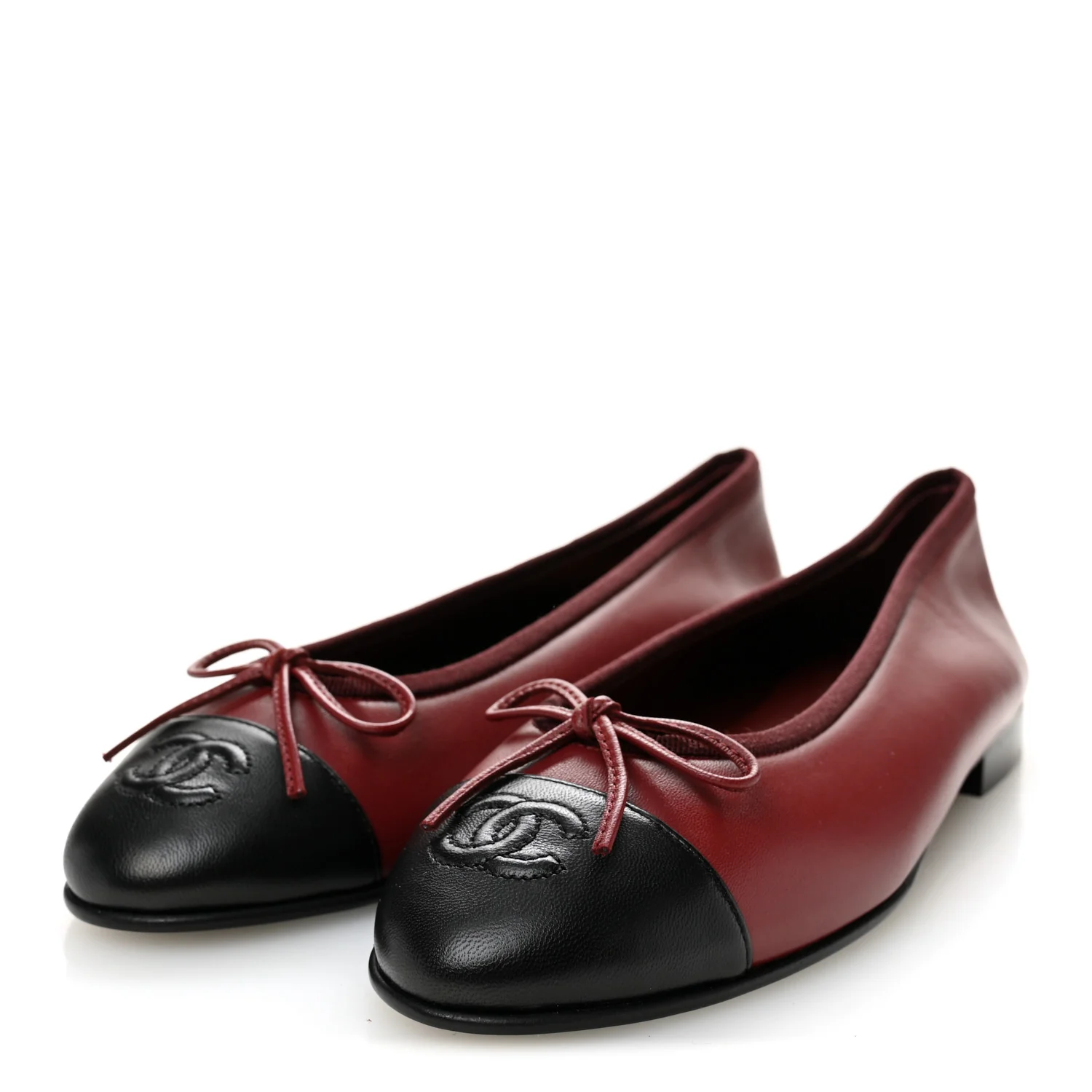 Lambskin Cap Toe CC Ballerina Flats 37 Burgundy Black - Image 3