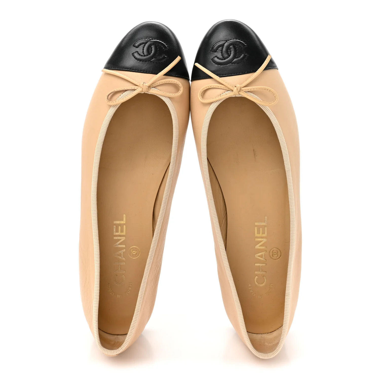 Lambskin Cap Toe CC Ballerina Flats 38 Beige Black - Image 2