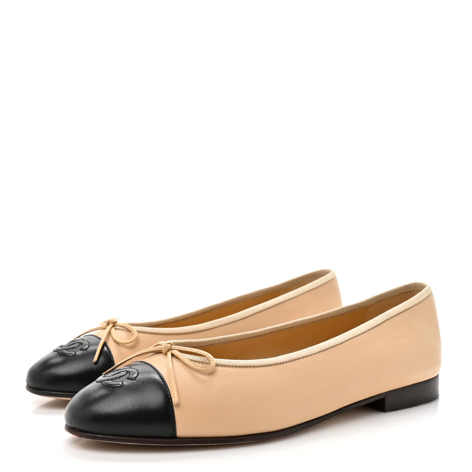 Lambskin Cap Toe CC Ballerina Flats 38 Beige Black - Image 4