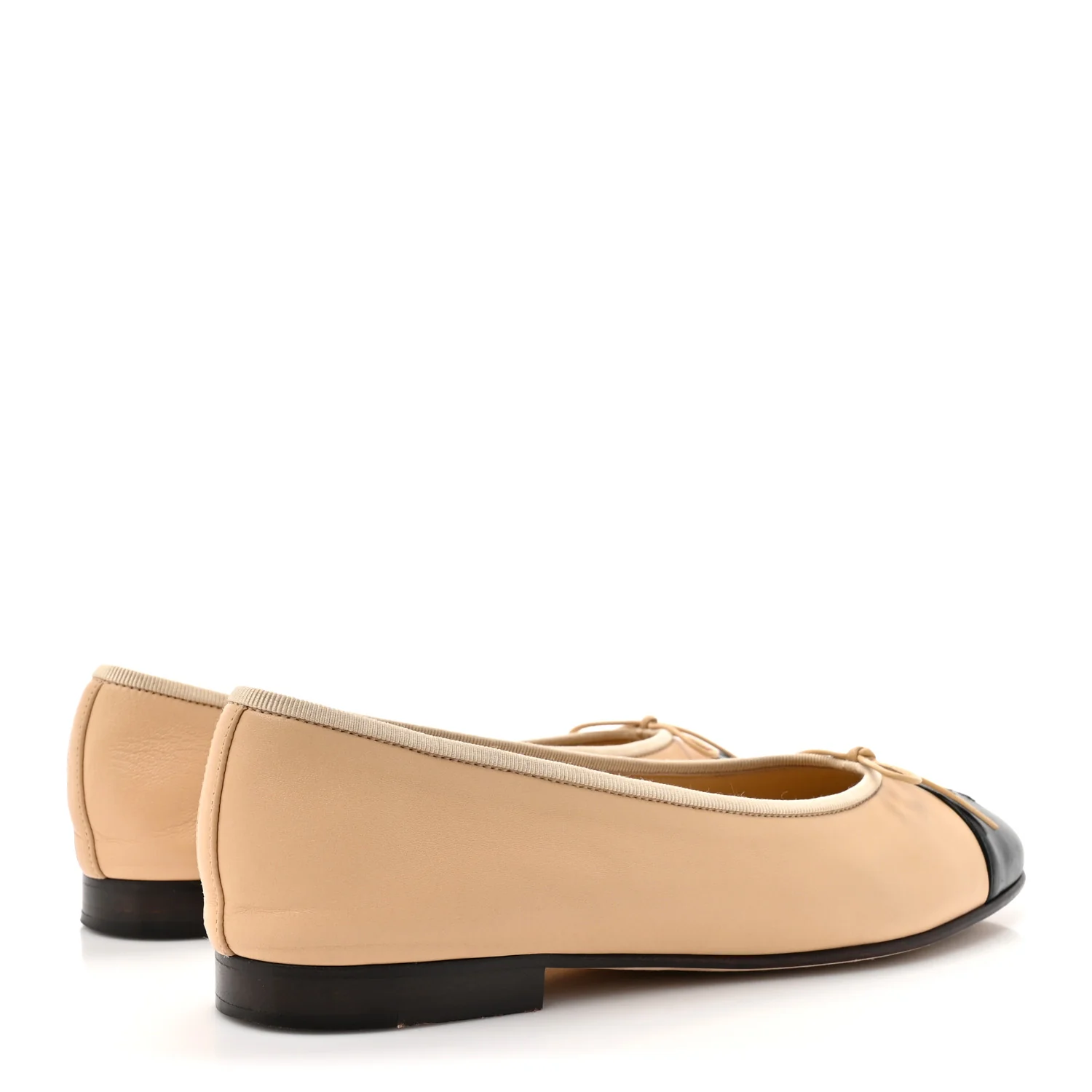 Lambskin Cap Toe CC Ballerina Flats 38 Beige Black - Image 5