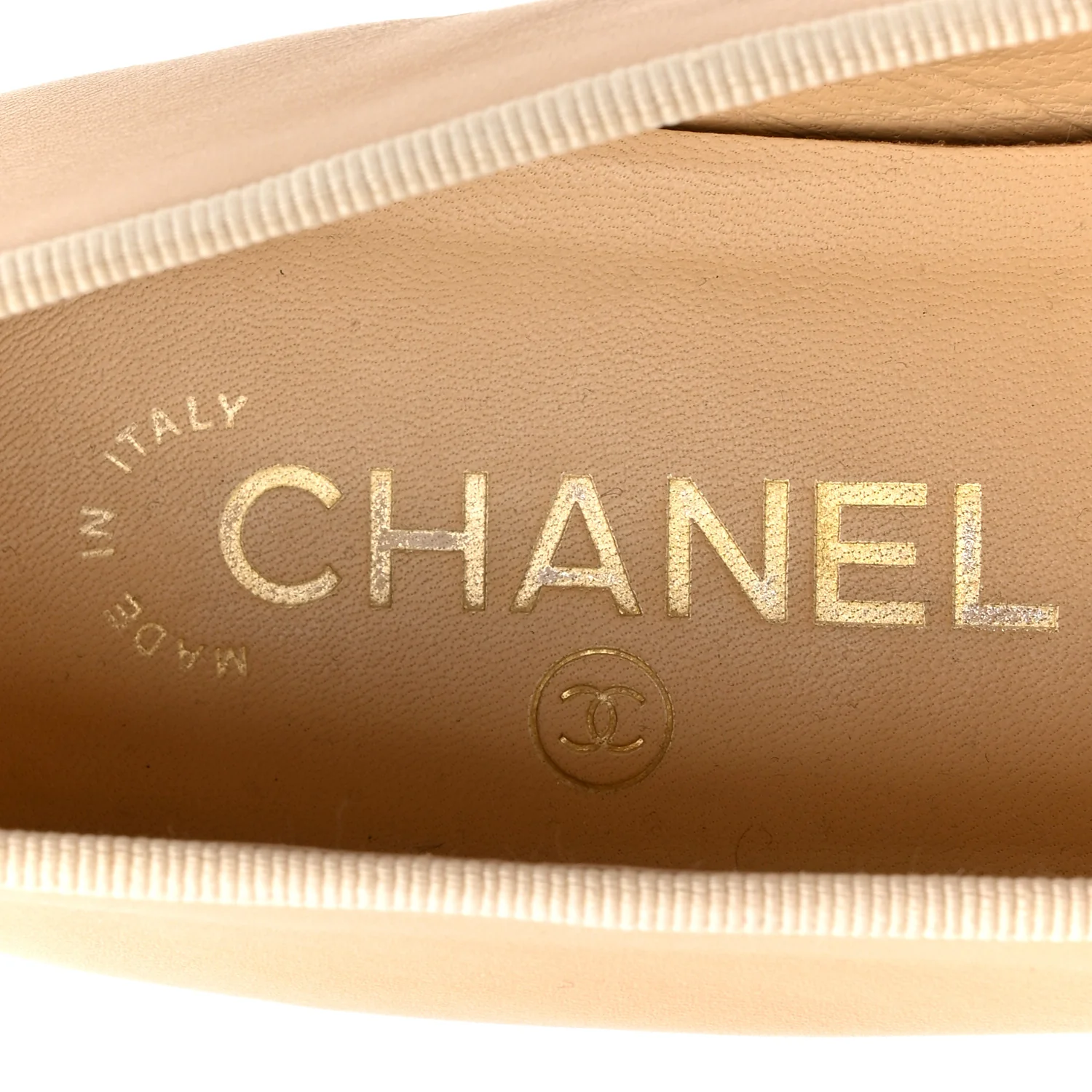 Lambskin Cap Toe CC Ballerina Flats 38 Beige Black - Image 8