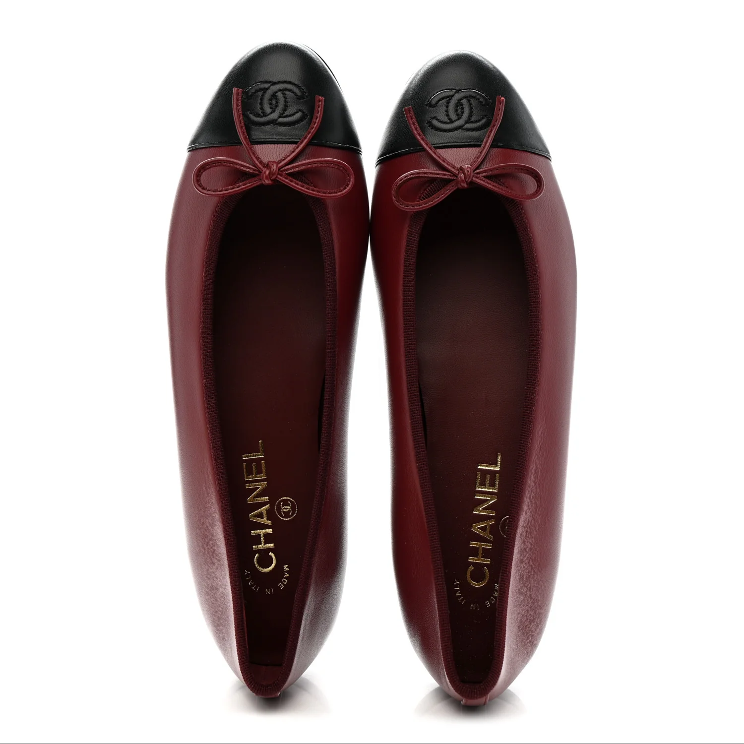 Lambskin Cap Toe CC Ballerina Flats 40 Burgundy Black - Image 2