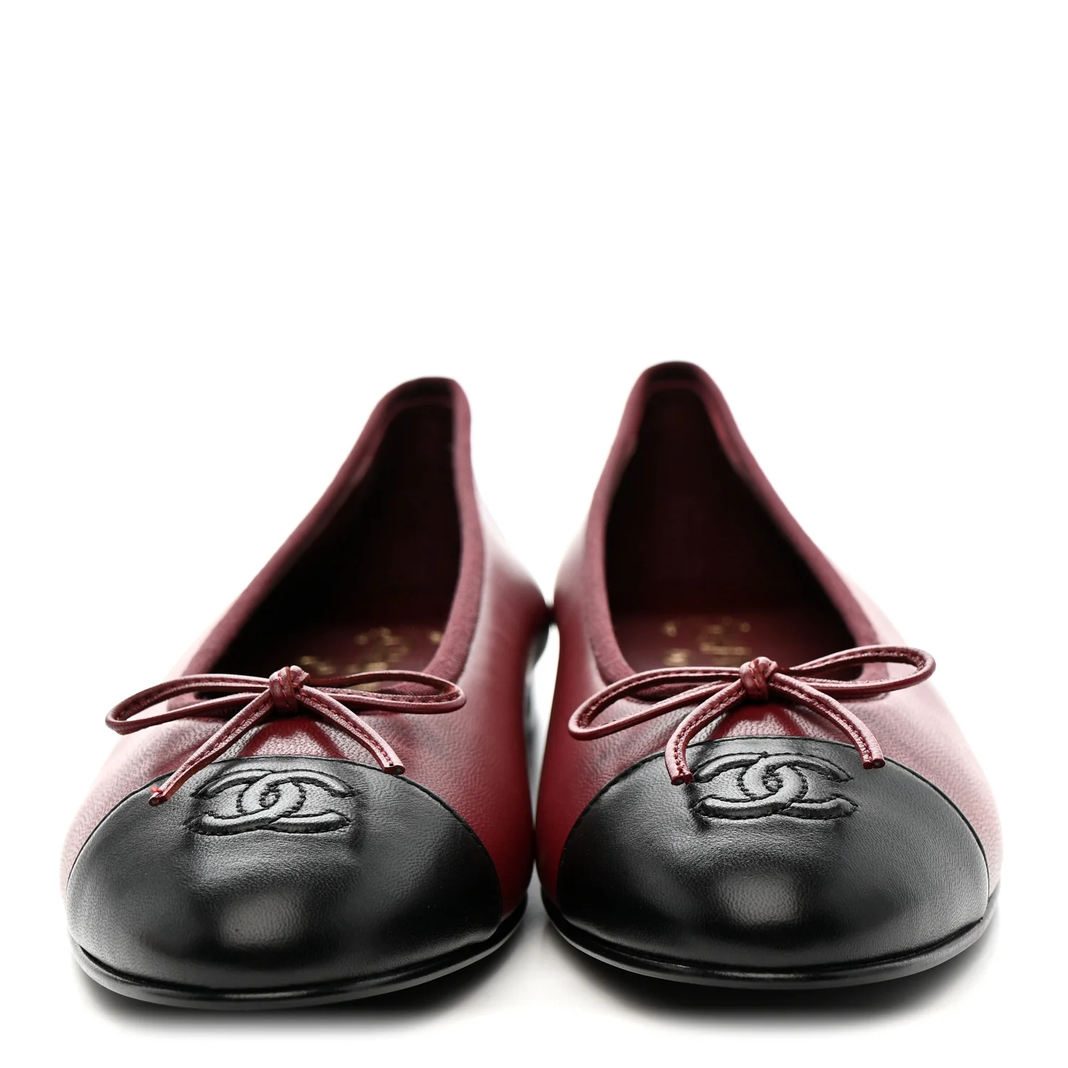 Lambskin Cap Toe CC Ballerina Flats 40 Burgundy Black - Image 3