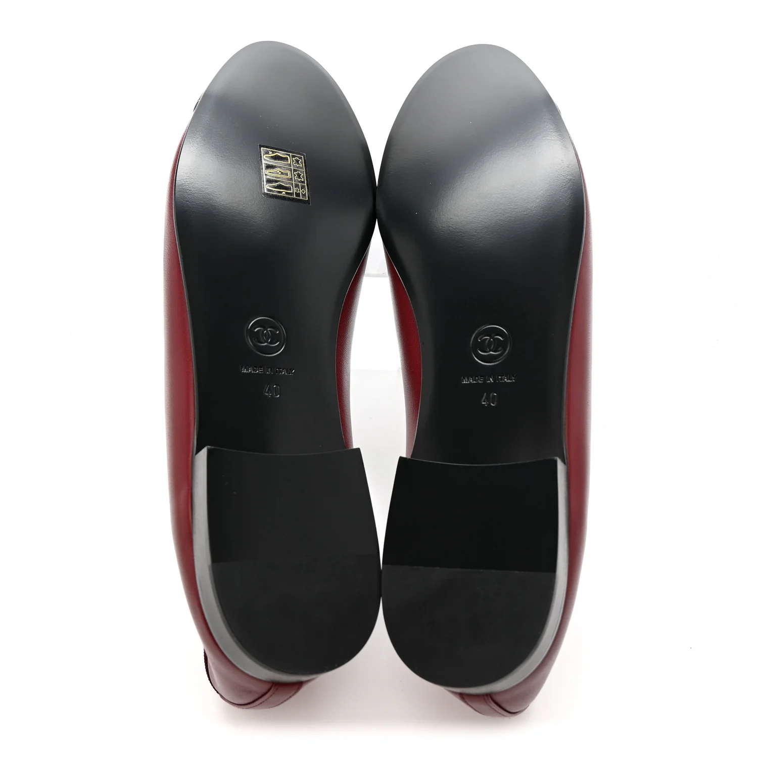 Lambskin Cap Toe CC Ballerina Flats 40 Burgundy Black - Image 6