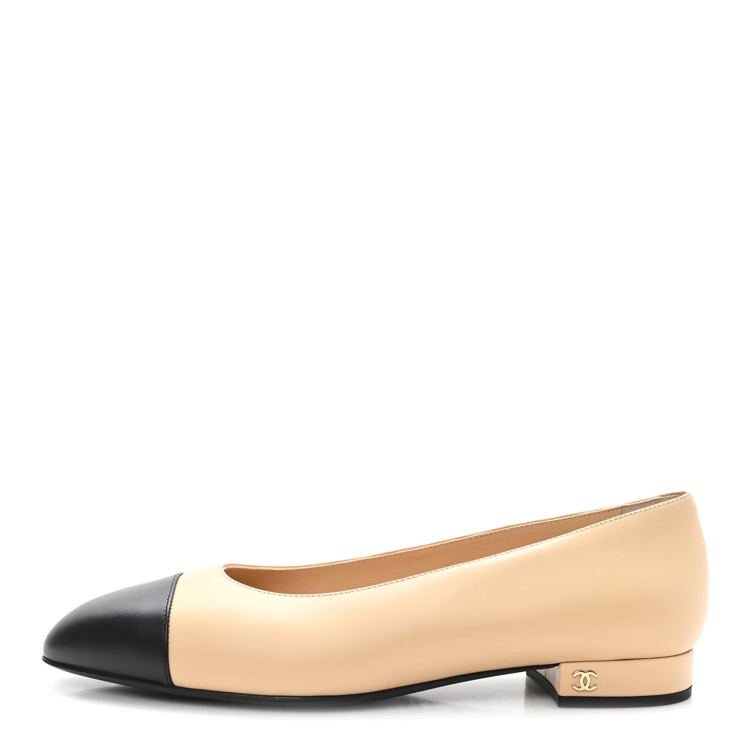 Lambskin Cap Toe CC Uniform Ballerina Flats 39.5 Beige Black