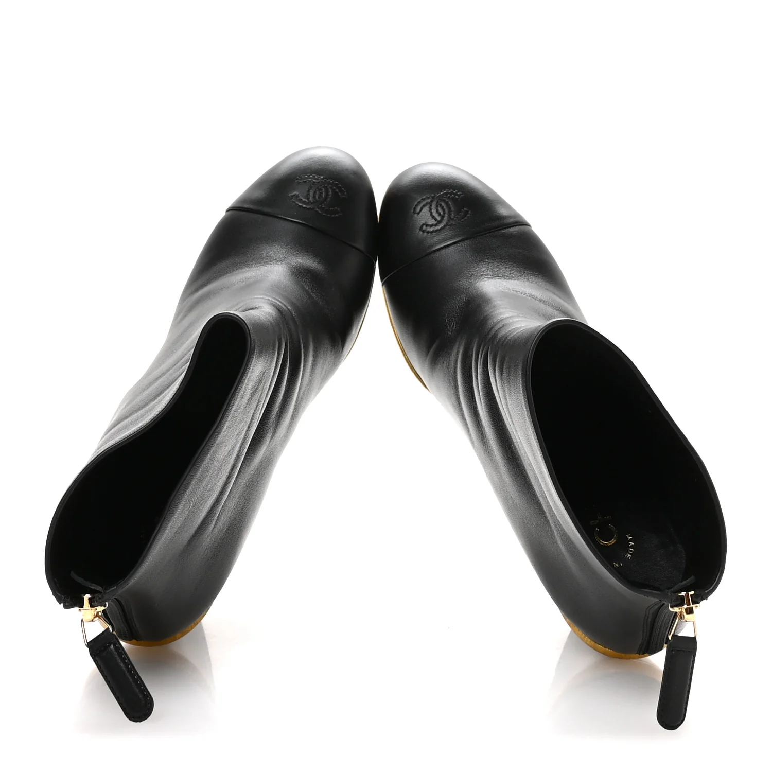 Lambskin Cap Toe Wedge Ankle Boots 38.5 Black - Image 2
