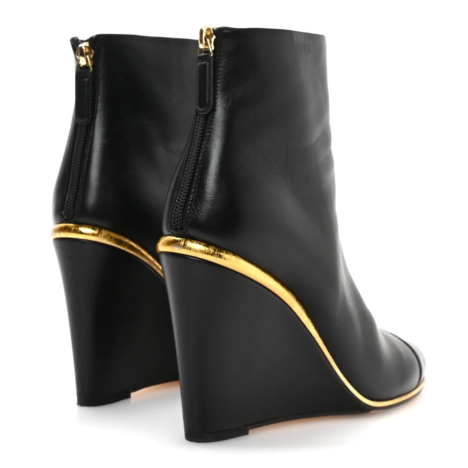 Lambskin Cap Toe Wedge Ankle Boots 38.5 Black - Image 5
