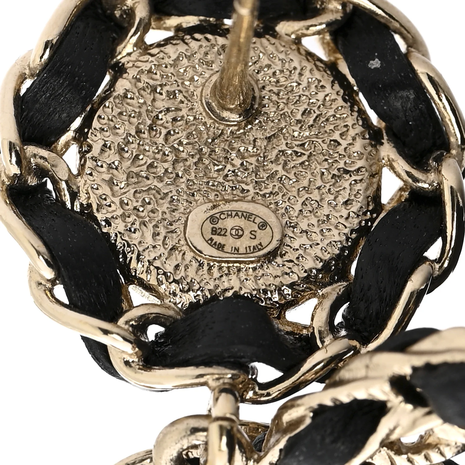 Lambskin CC Chain Drop Earrings Black Gold - Image 4