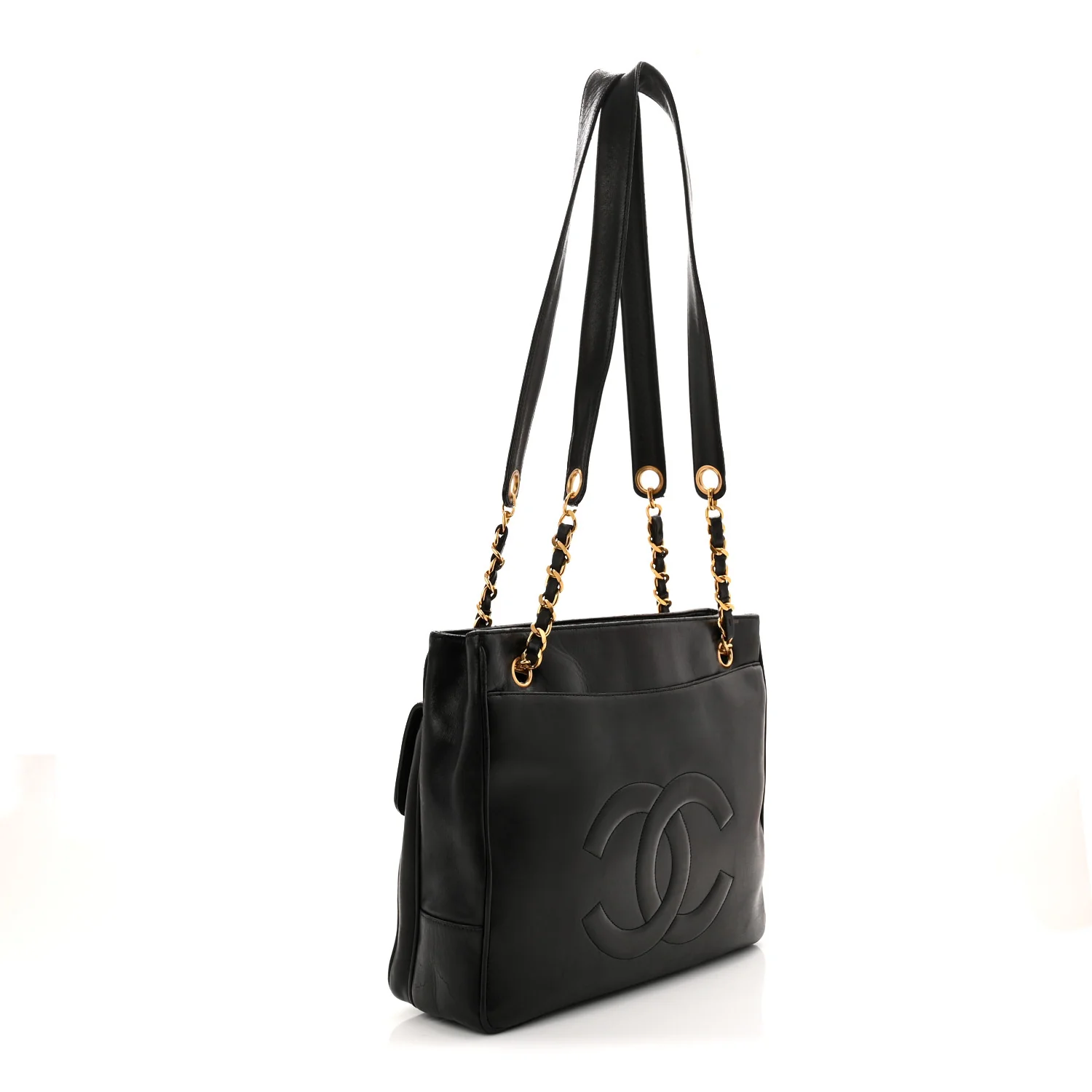 Lambskin CC Flap Shopping Tote Black - Image 3