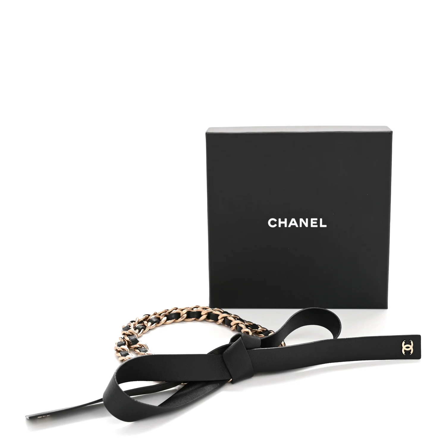Lambskin Chain CC Bow Belt L Black - Image 4