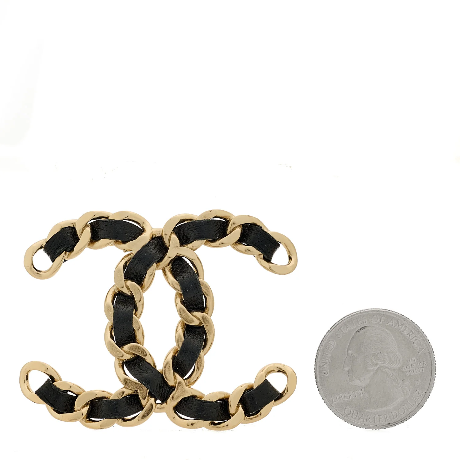 Lambskin Chain CC Brooch Black Gold - Image 2