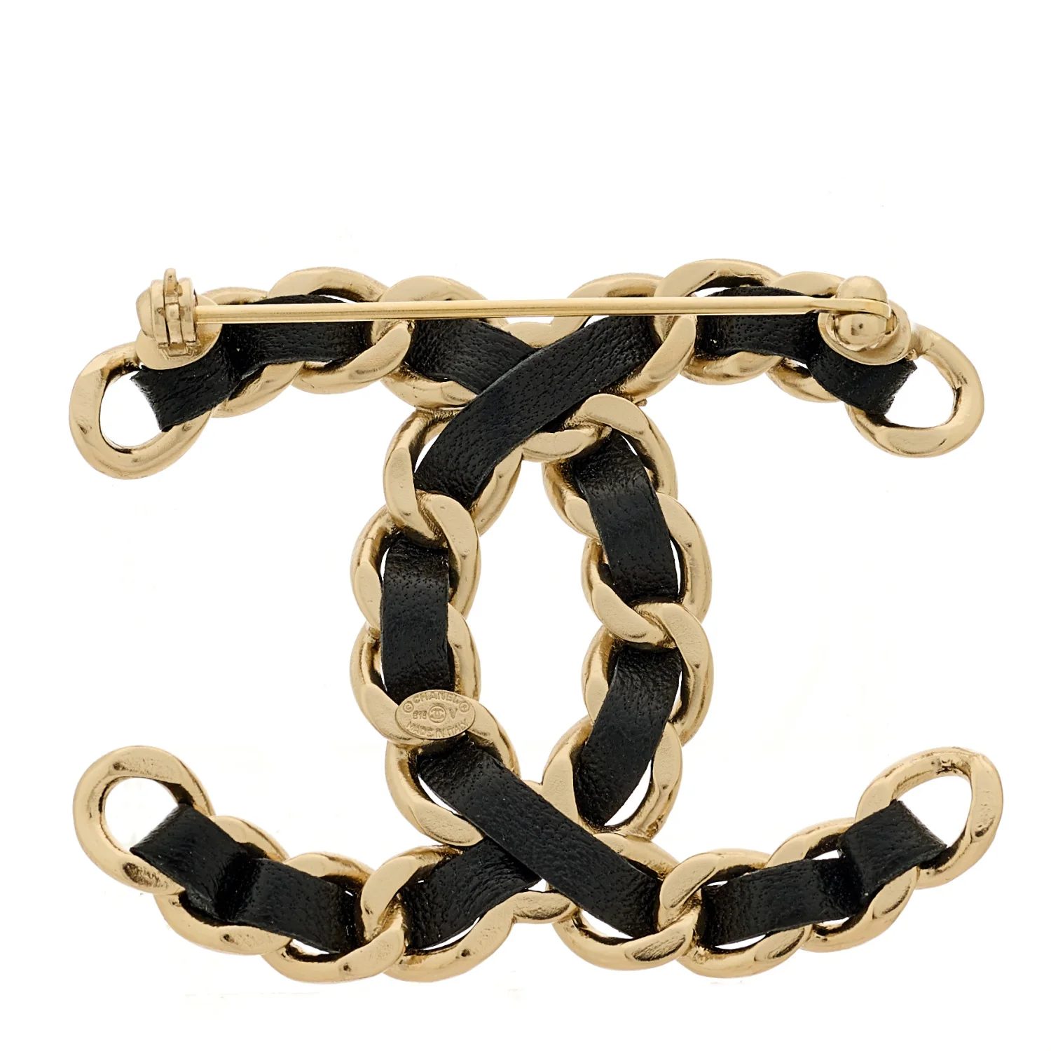 Lambskin Chain CC Brooch Black Gold - Image 3