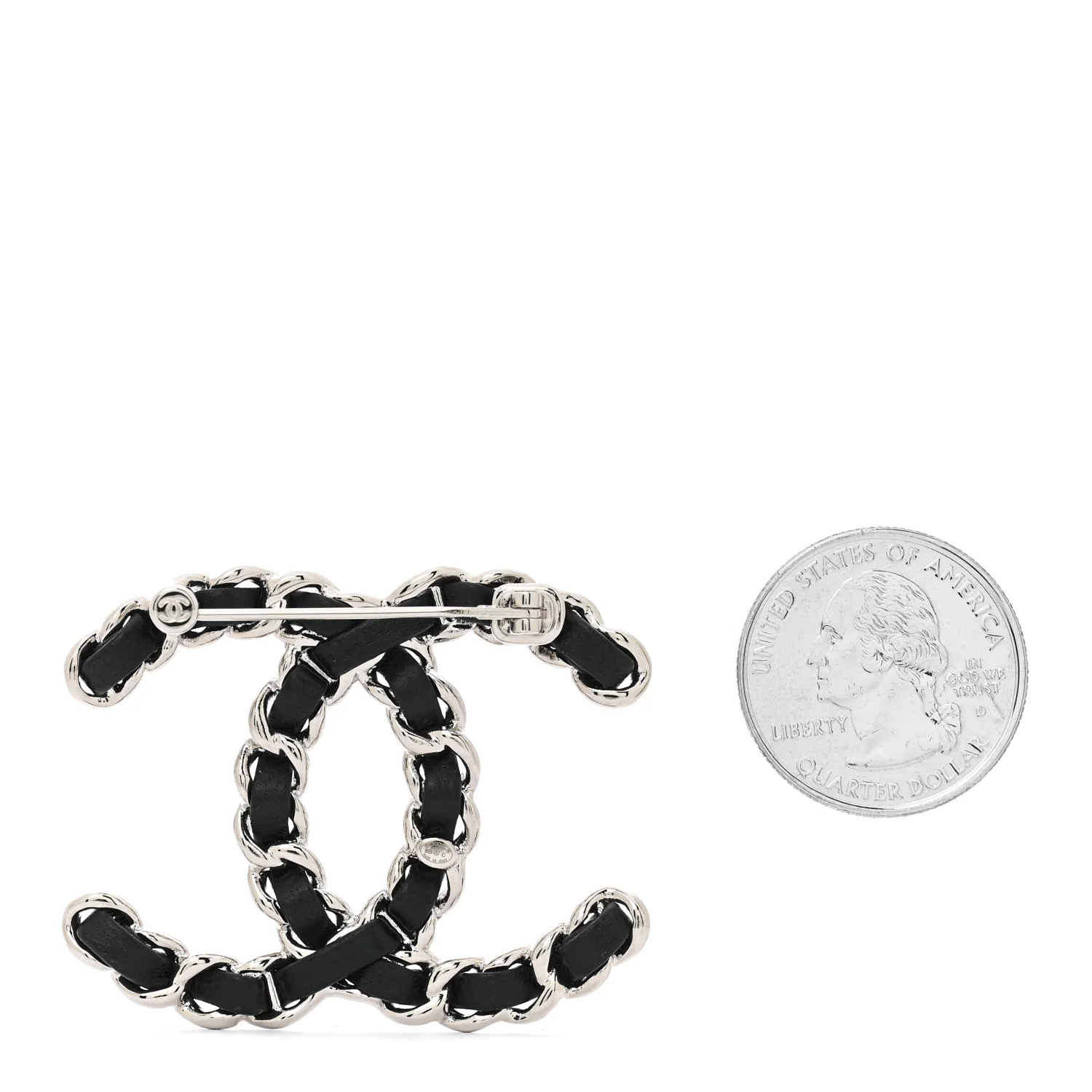 Lambskin Chain CC Brooch Black Silver - Image 2