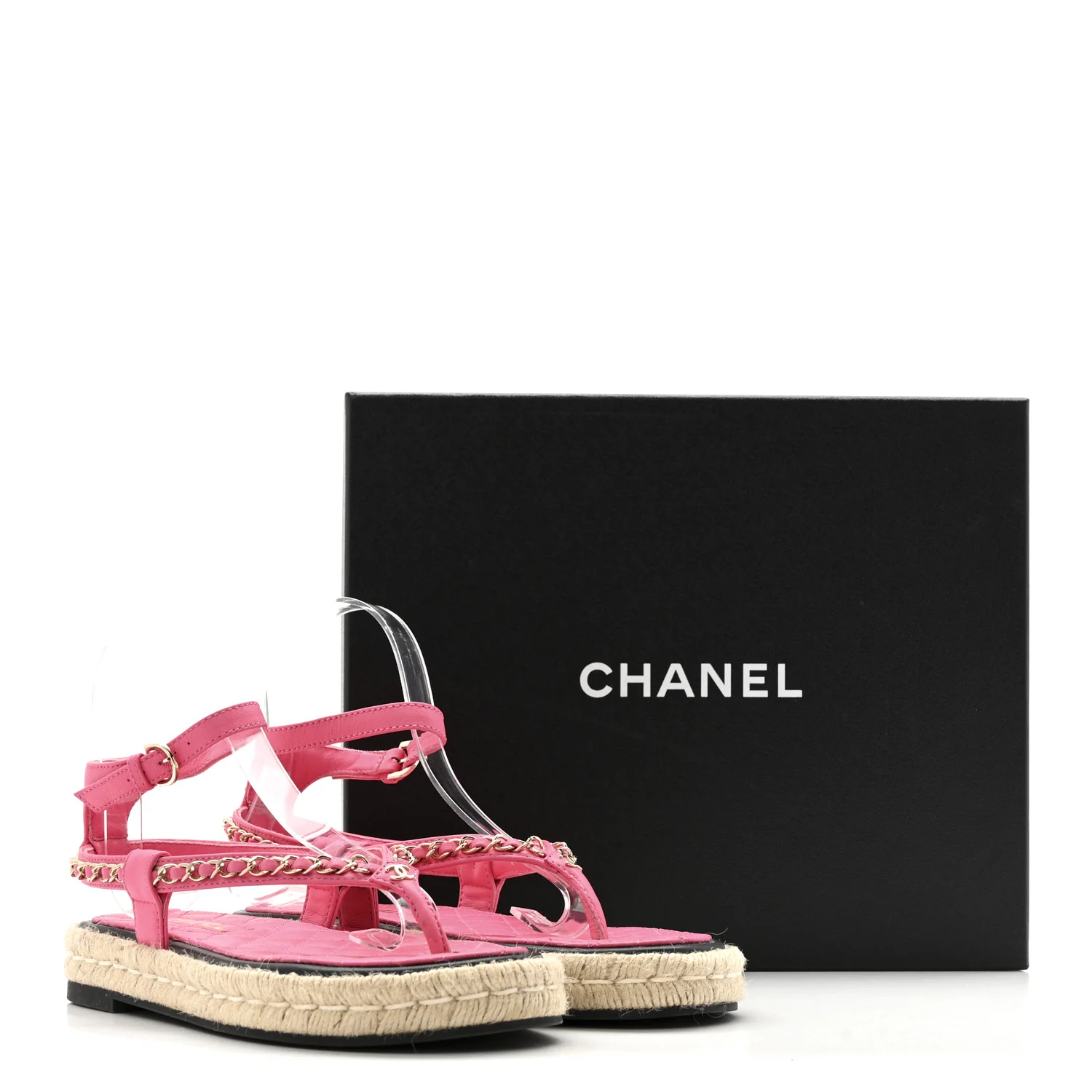 Lambskin Chain CC Thong Espadrille Sandals 38 Pink - Image 13