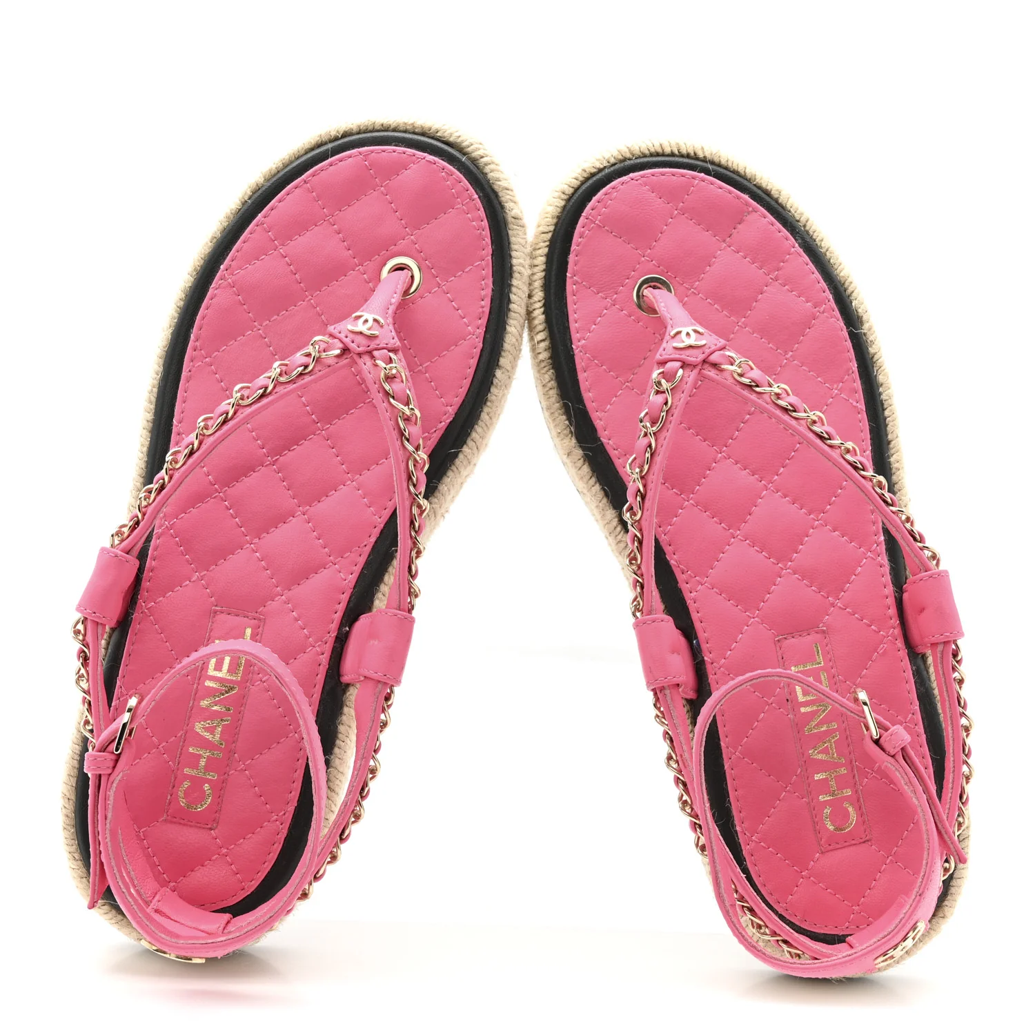 Lambskin Chain CC Thong Espadrille Sandals 38 Pink - Image 2