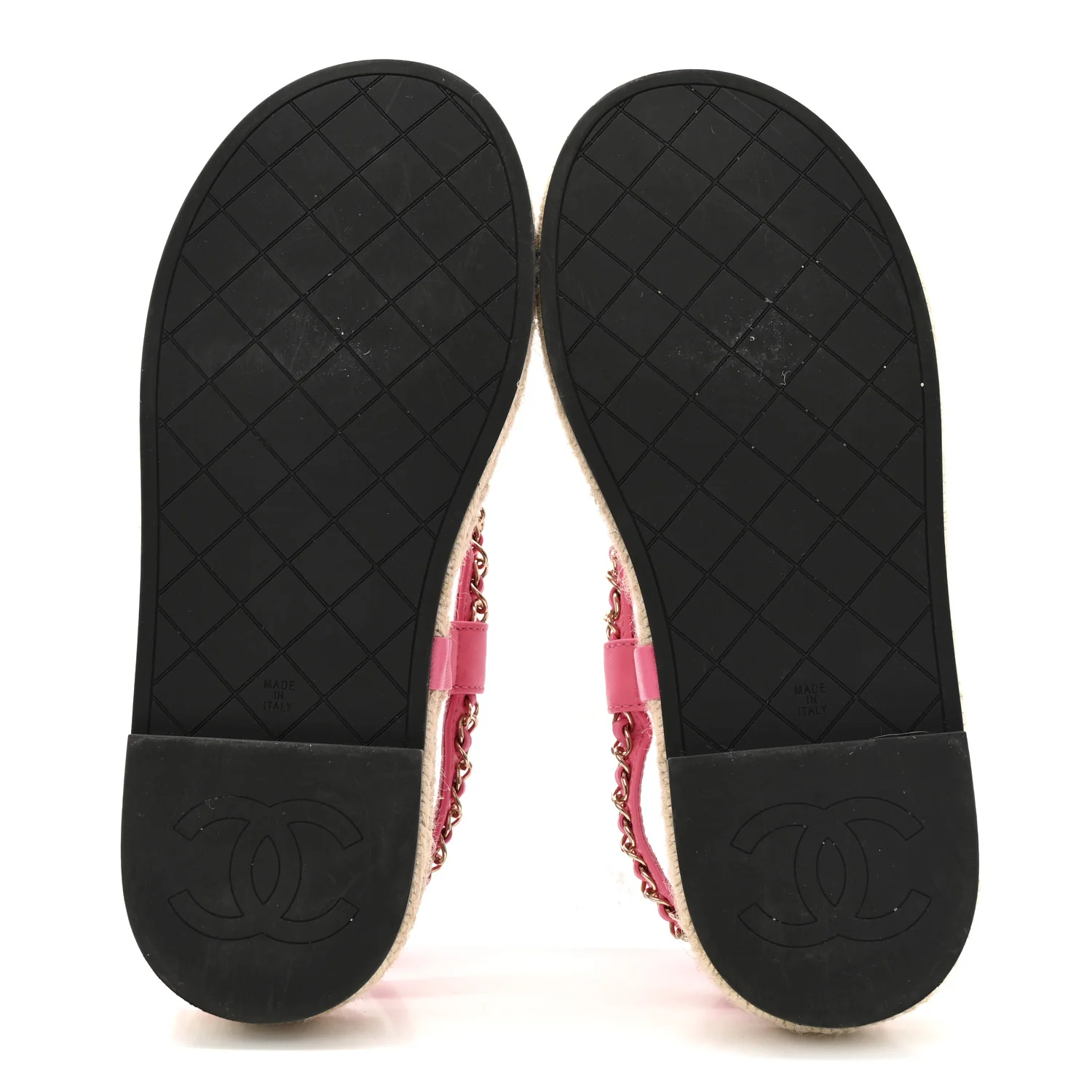 Lambskin Chain CC Thong Espadrille Sandals 38 Pink - Image 6