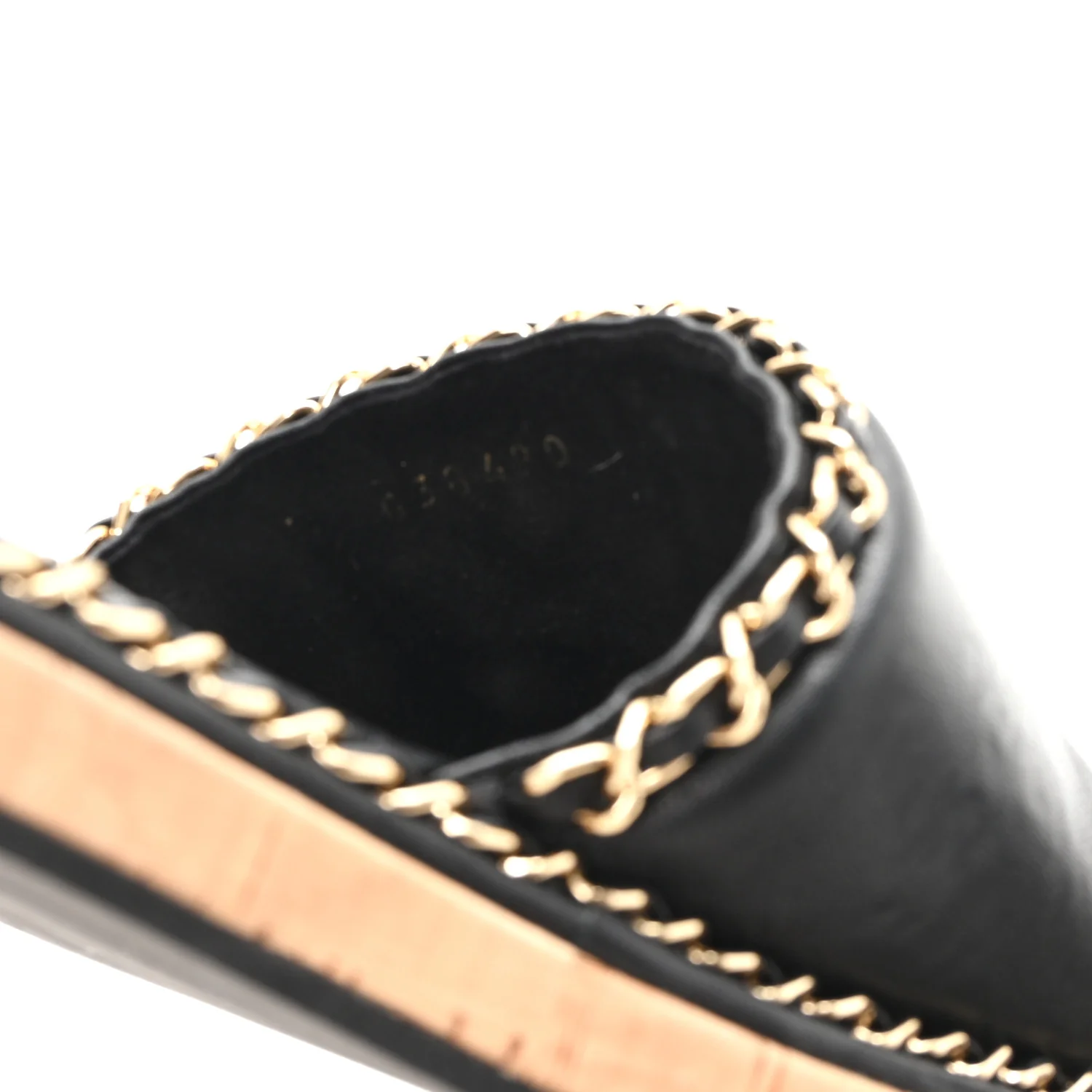 Lambskin Chain Cork Slide Sandals 37 Black - Image 9
