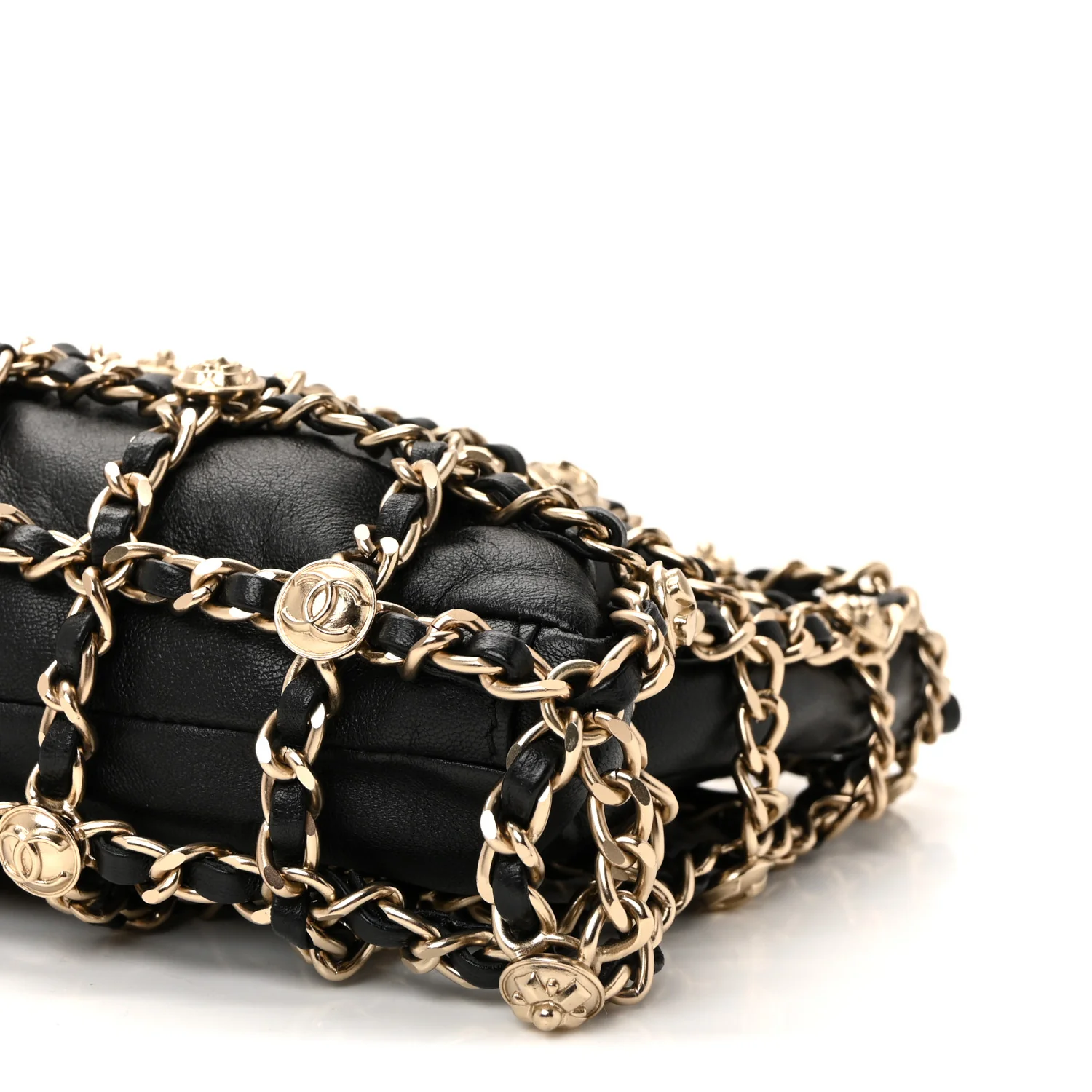 Lambskin Chain Frame Medallion Shoulder Bag Black - Image 10